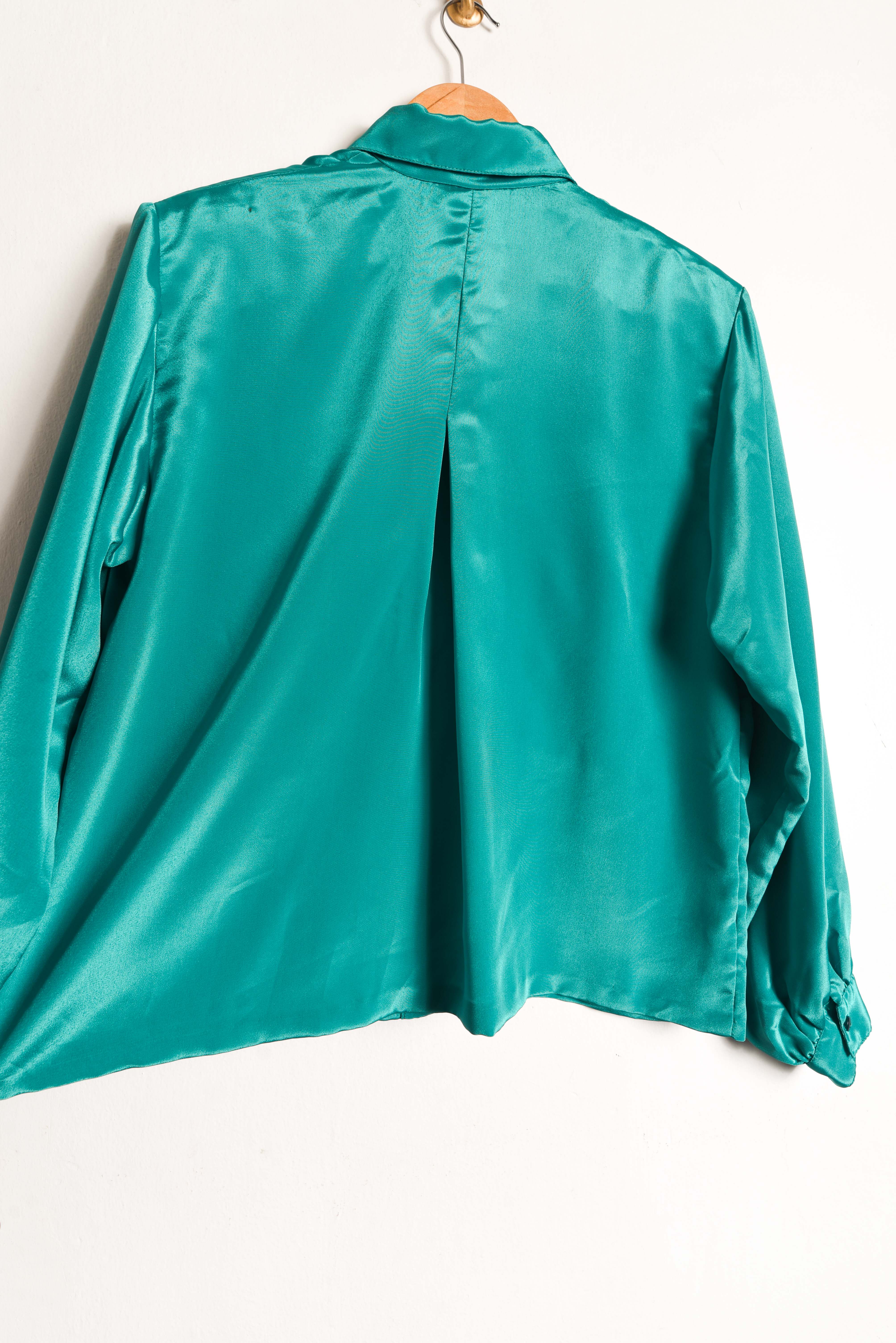 Blusa 80s turquesa satín