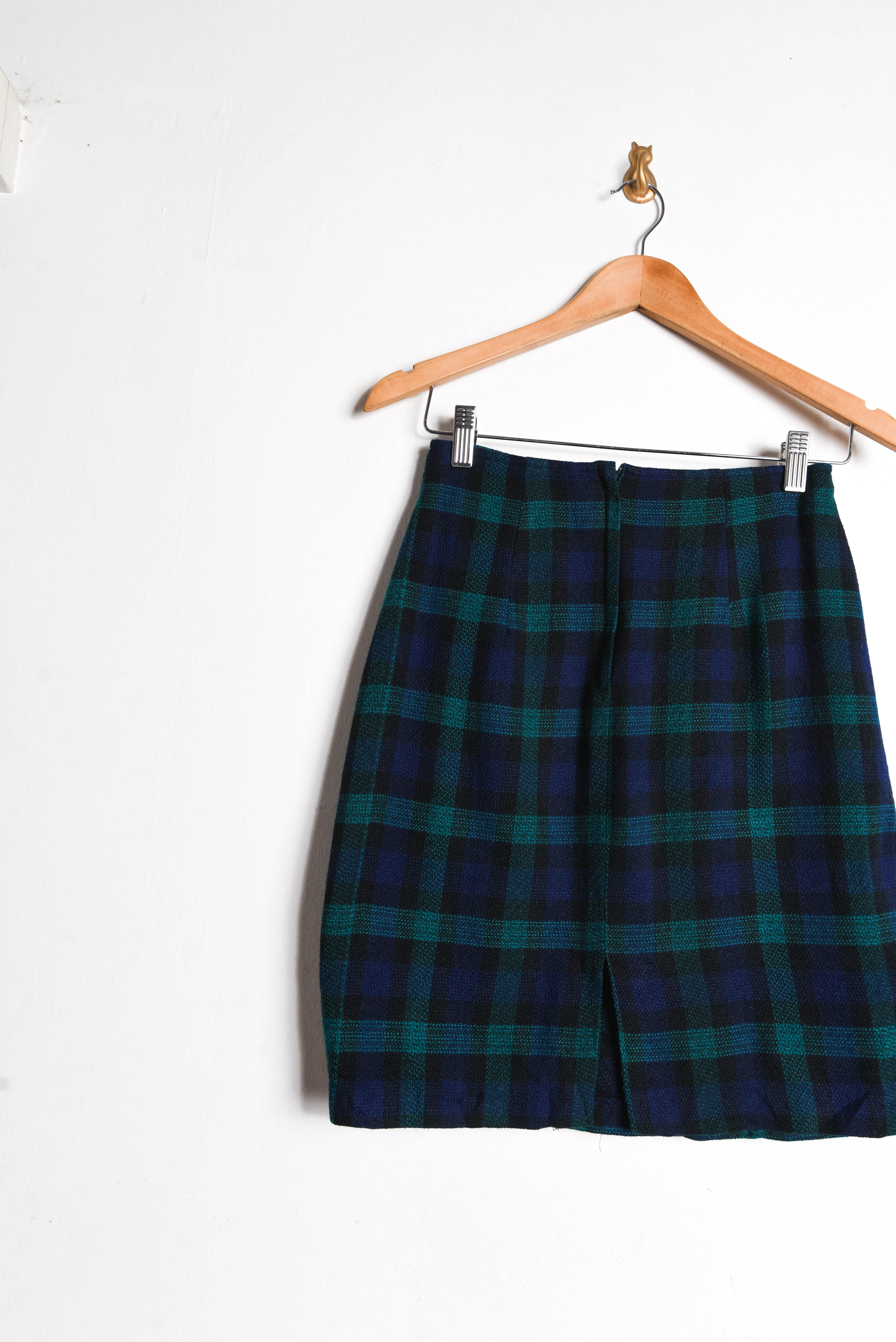 Falda navy green tartán vintage