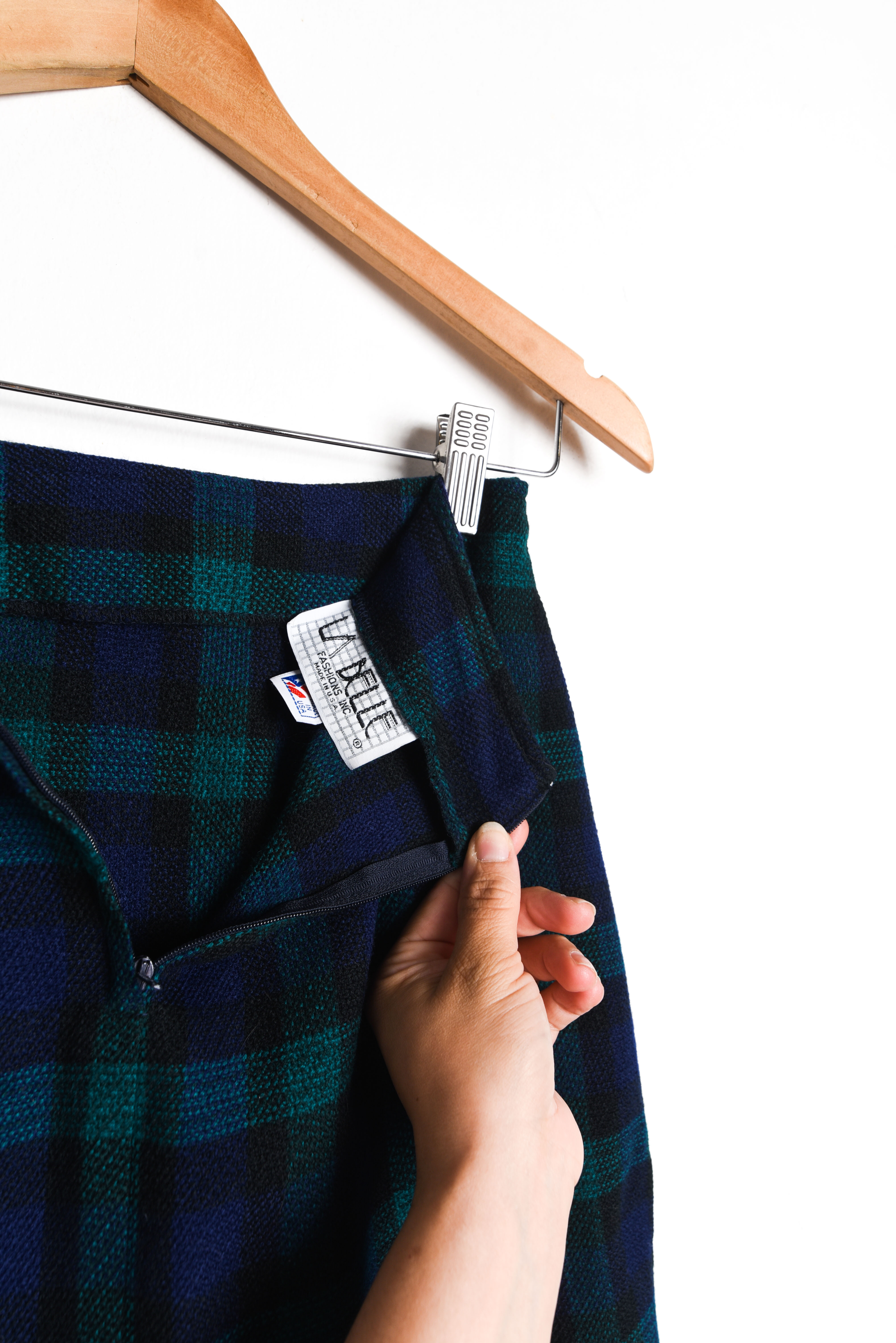 Falda navy green tartán vintage