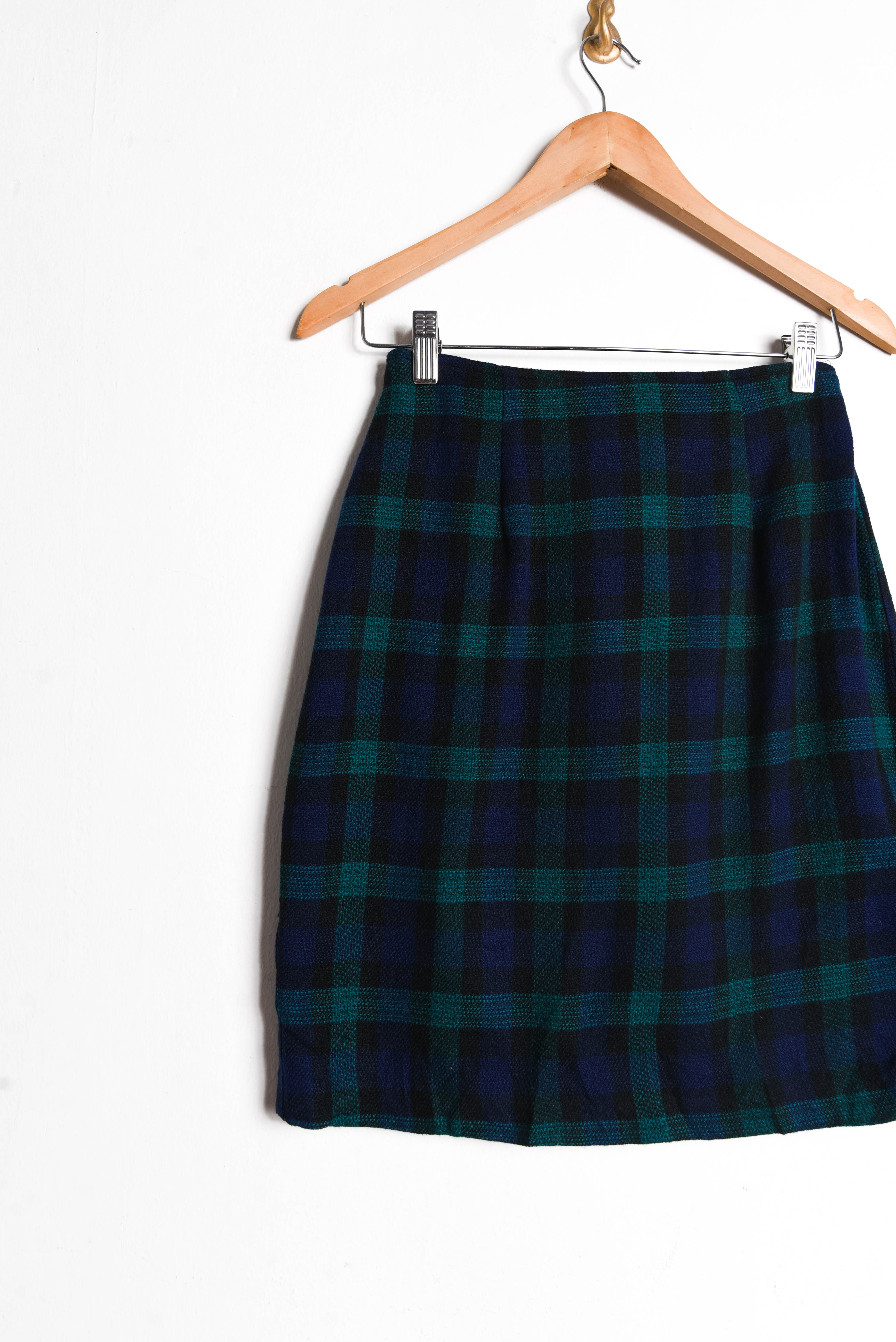 Falda navy green tartán vintage