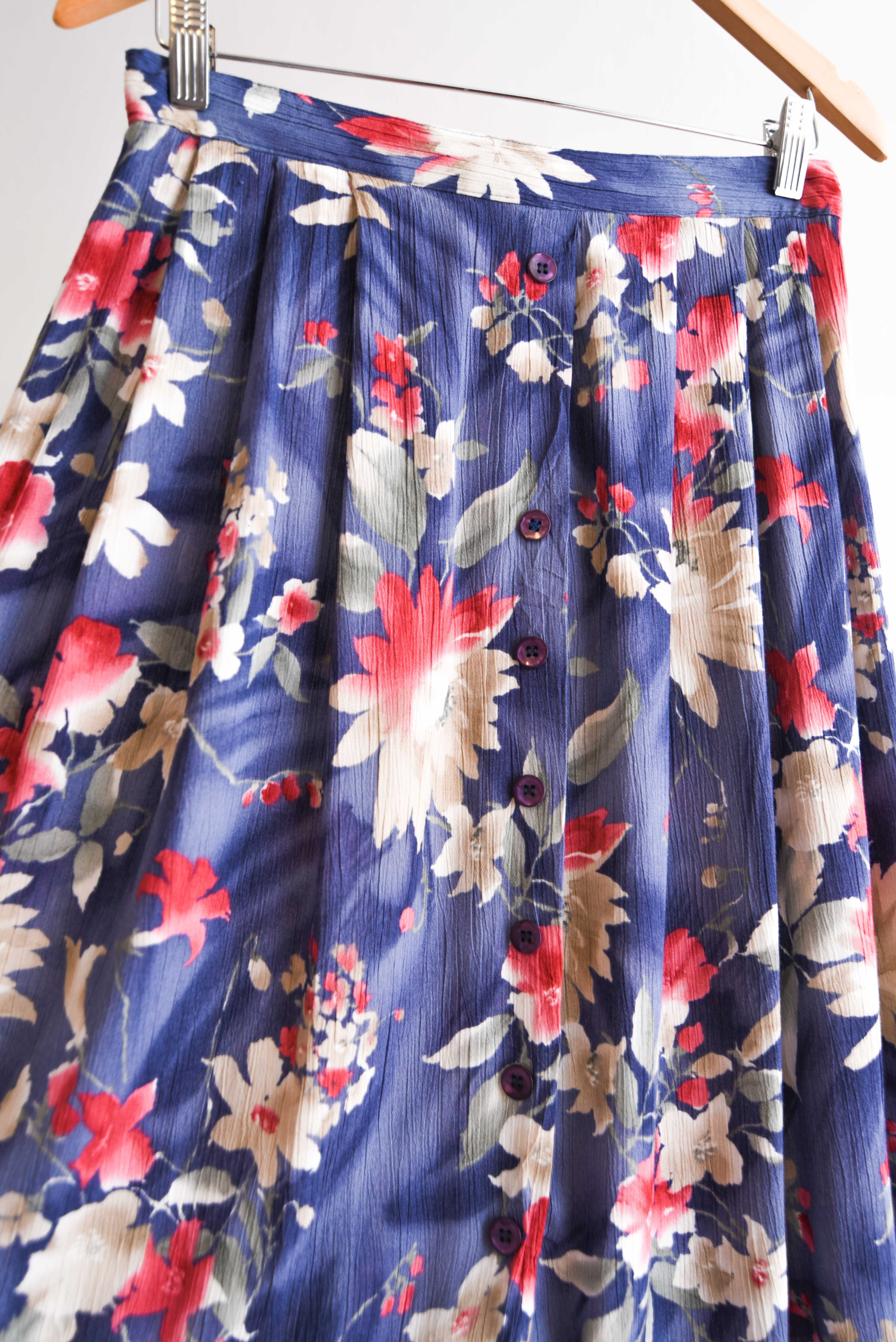 Falda bambula floral celeste vintage