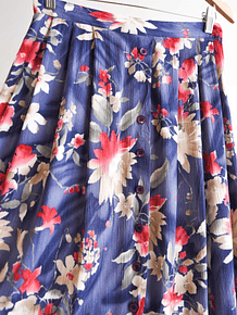 Falda bambula floral celeste vintage