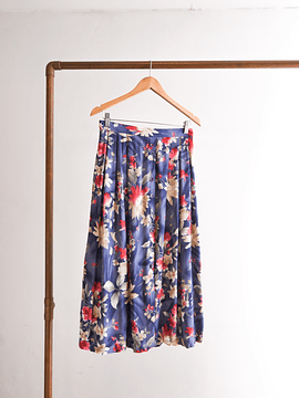 Falda bambula floral celeste vintage