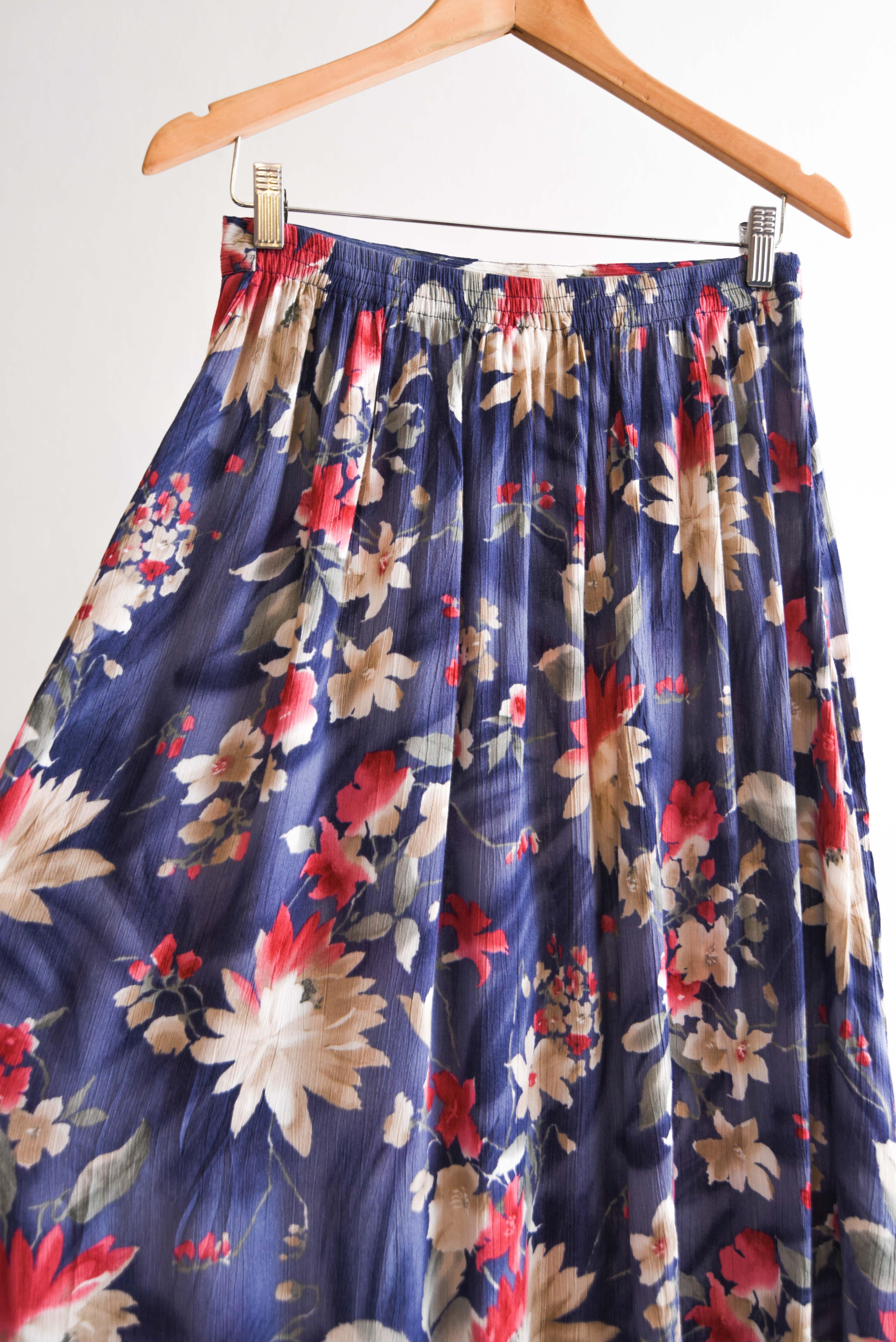 Falda bambula floral celeste vintage