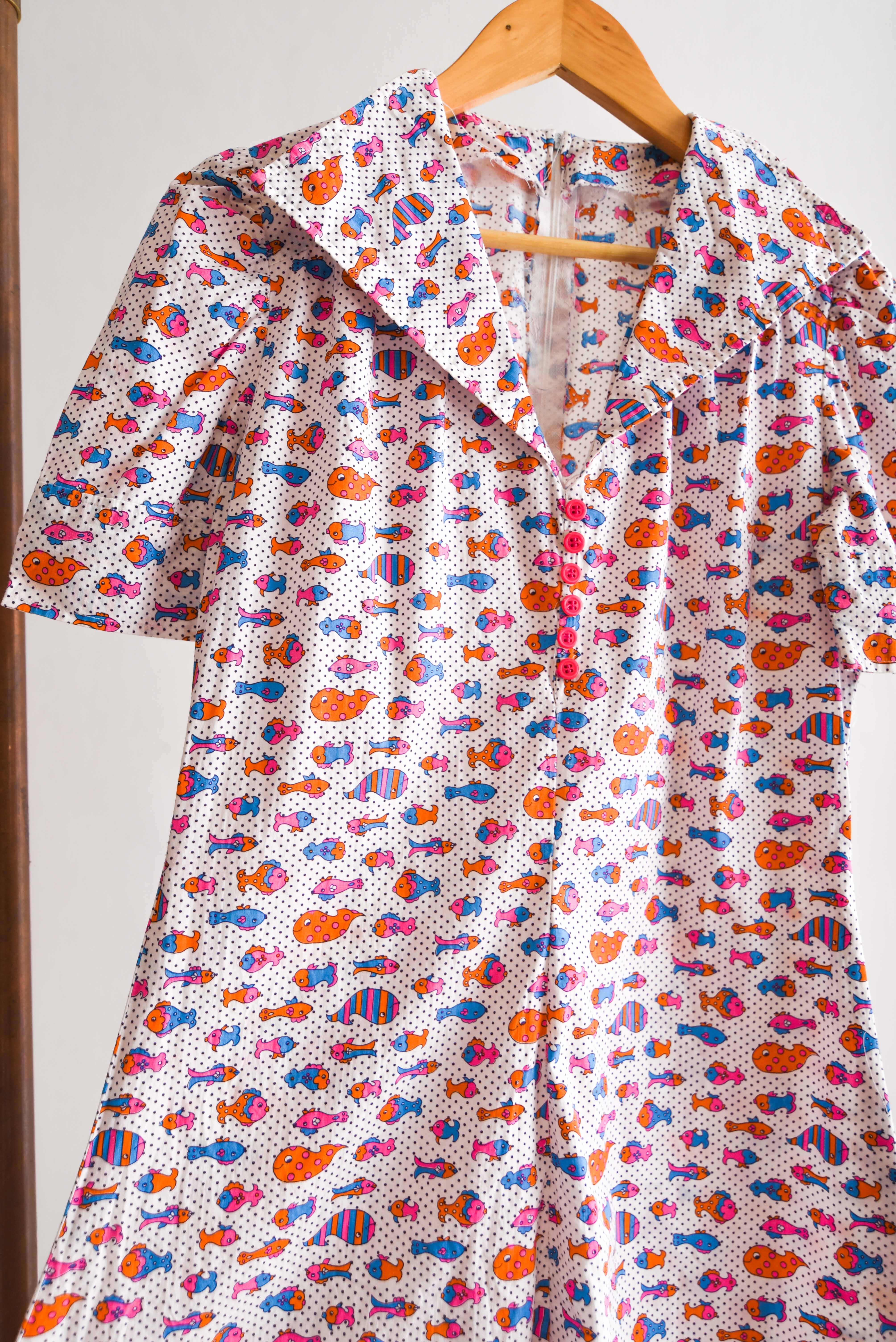 Vestido vintage 60s print peces