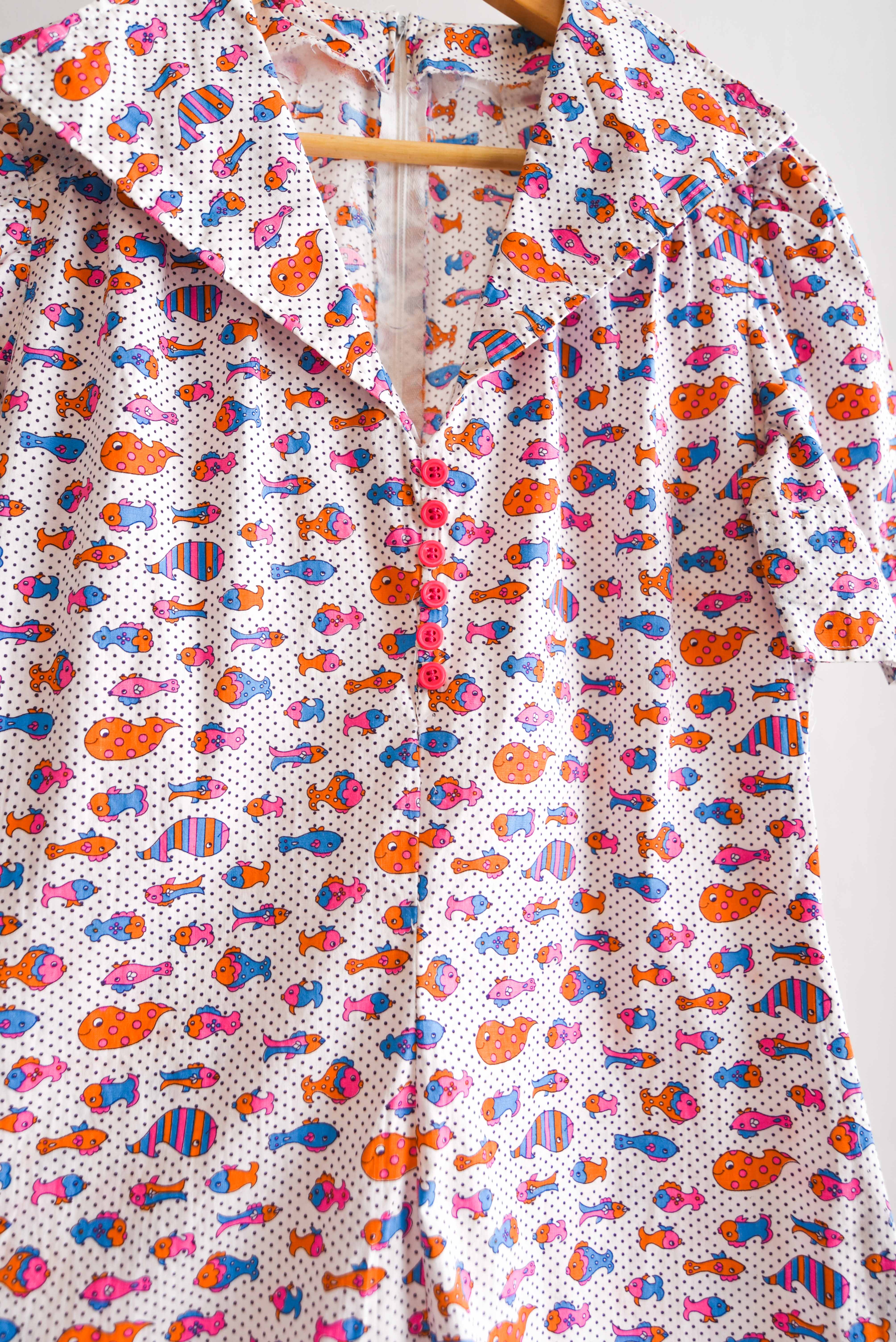 Vestido vintage 60s print peces