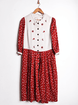 Vestido vintage rojo floral bordado