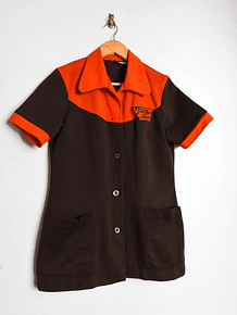 Blusón 70s café y rojo