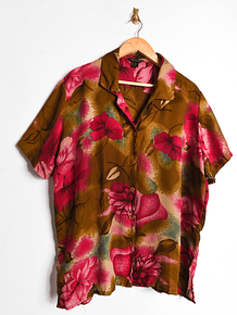 Blusa café vintage flores tropicales