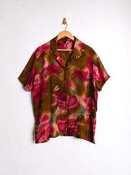 Blusa café vintage flores tropicales
