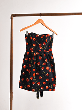 Vestido strapless cherry print