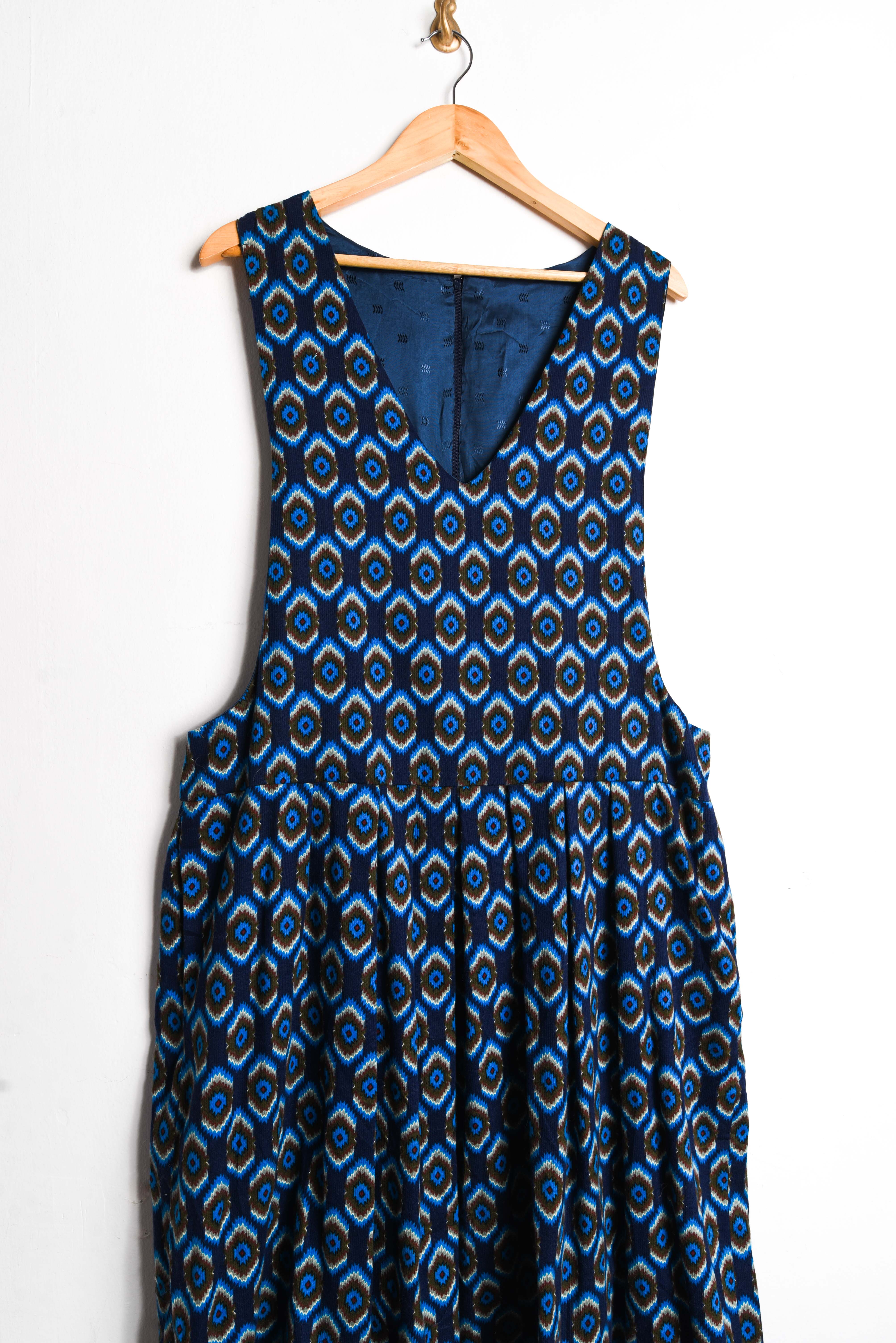 Vestido 70s rombos azul