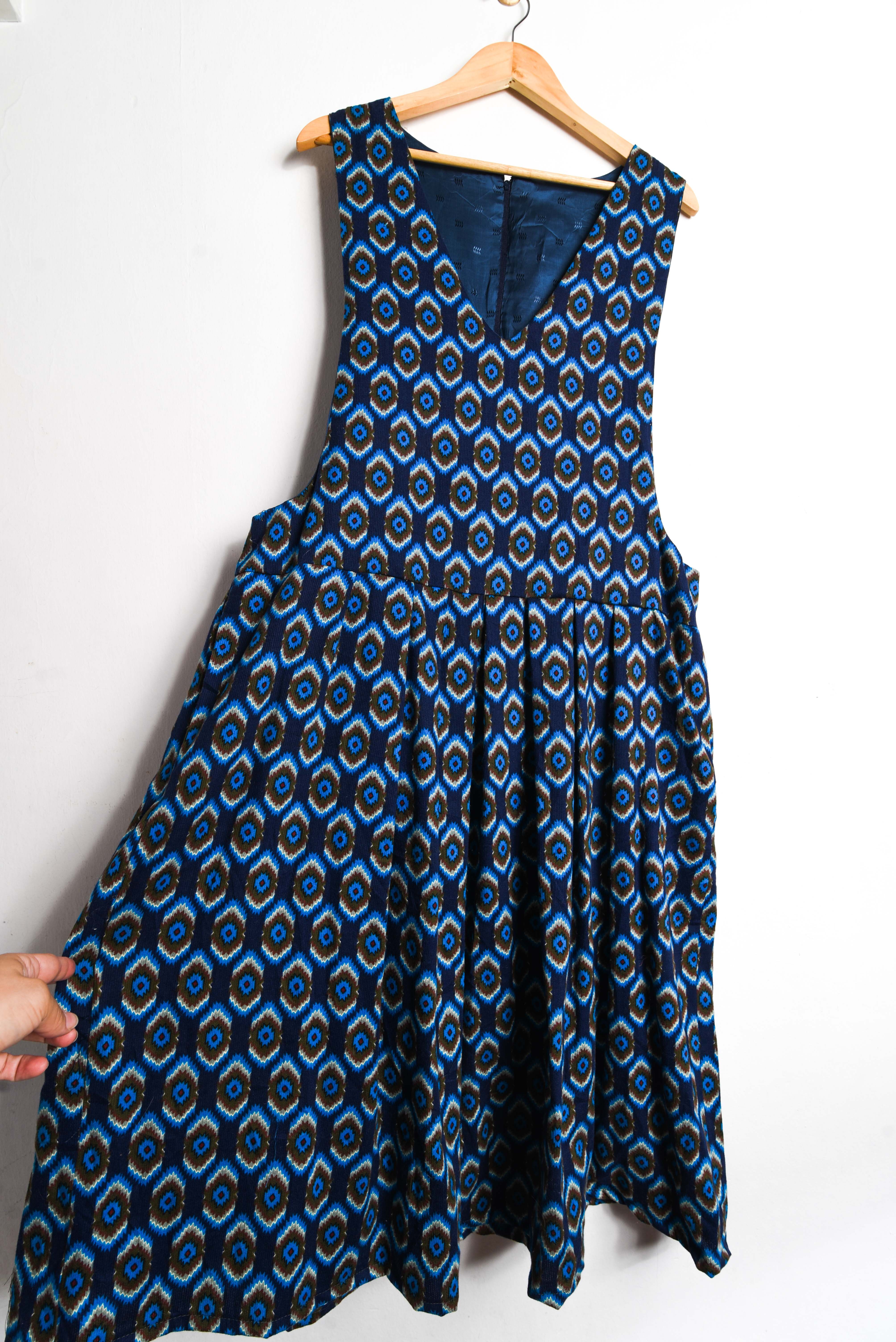 Vestido 70s rombos azul
