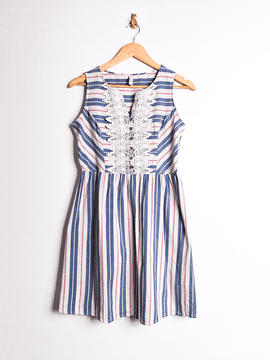 Vestido celeste rayado broderie