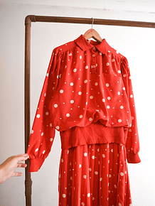 Vestido rojo 80s lunares y tablas