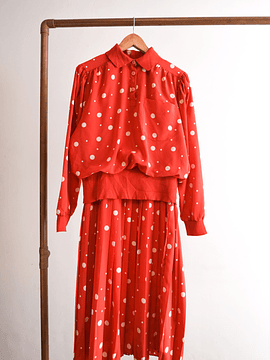 Vestido rojo 80s lunares y tablas