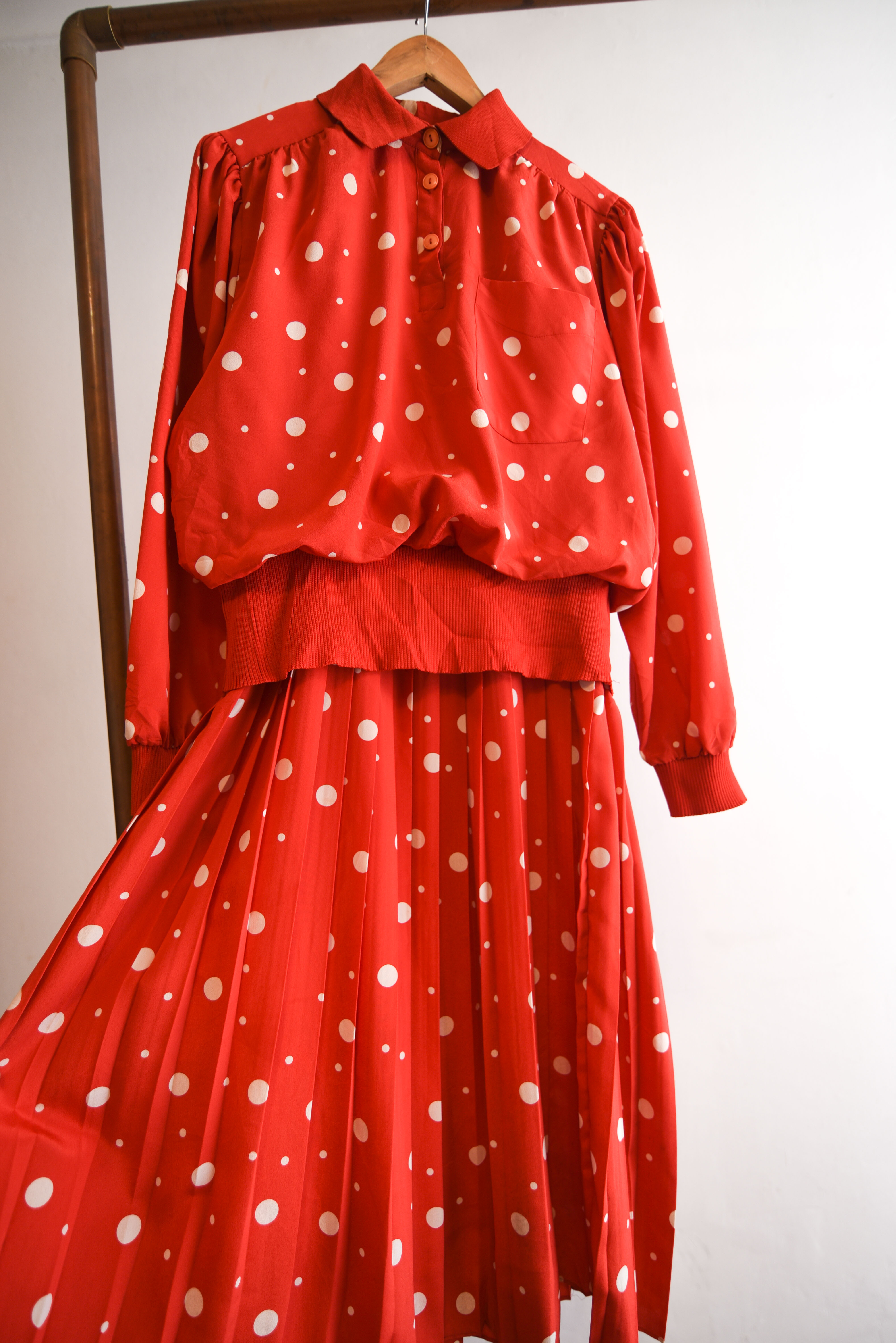 Vestido rojo 80s lunares y tablas