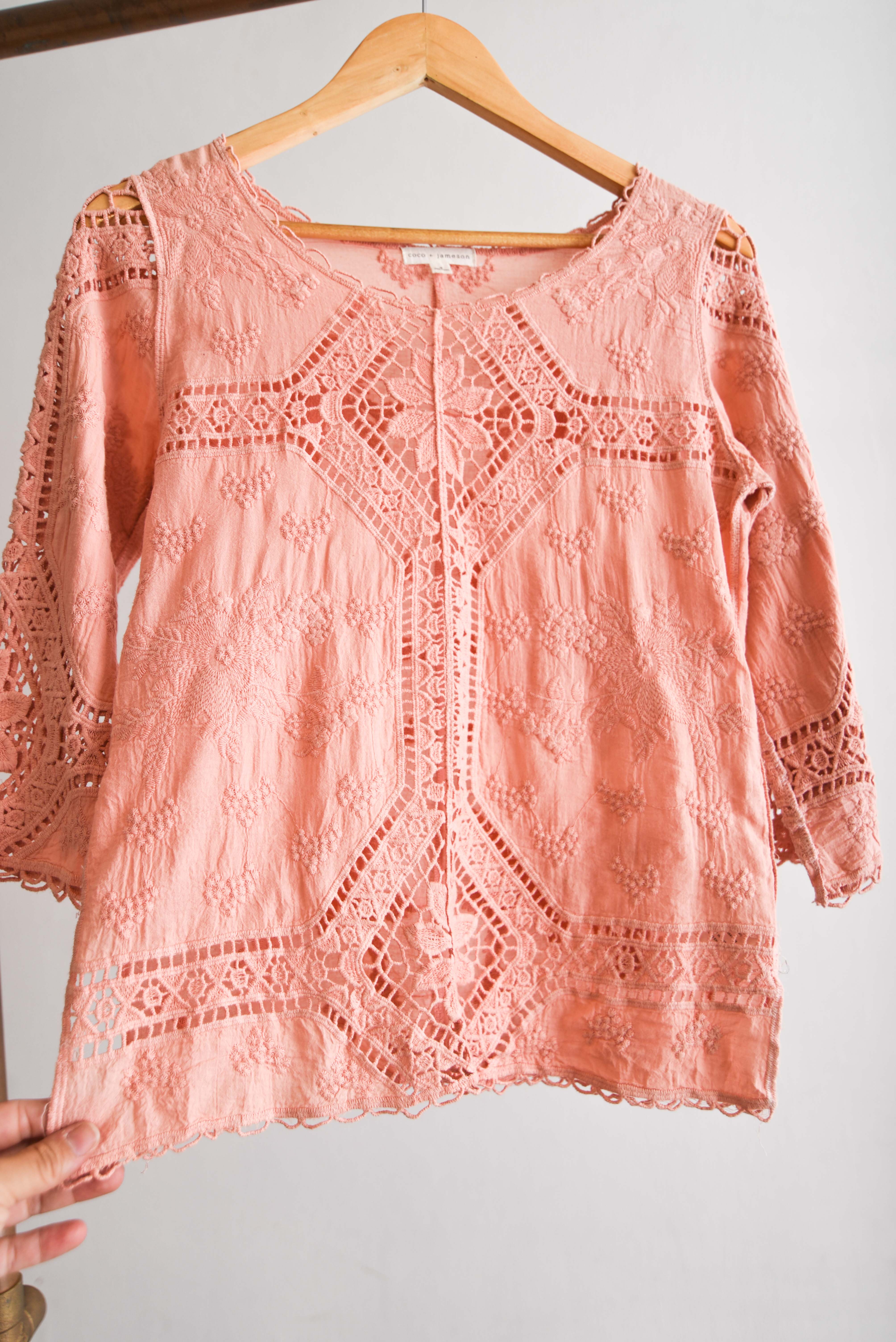 Top coral bordado boho