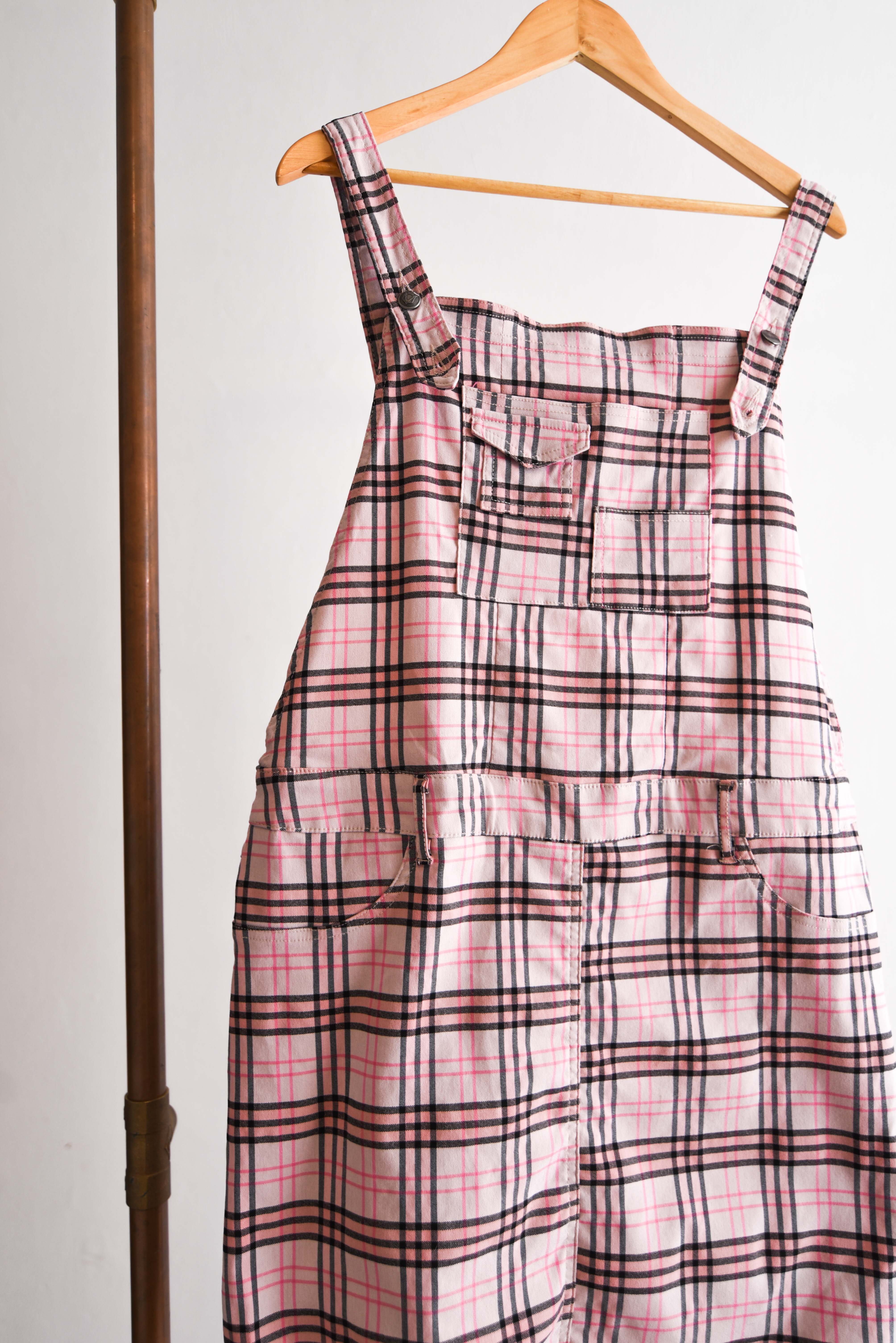 Jardinera rosa pastel tartán