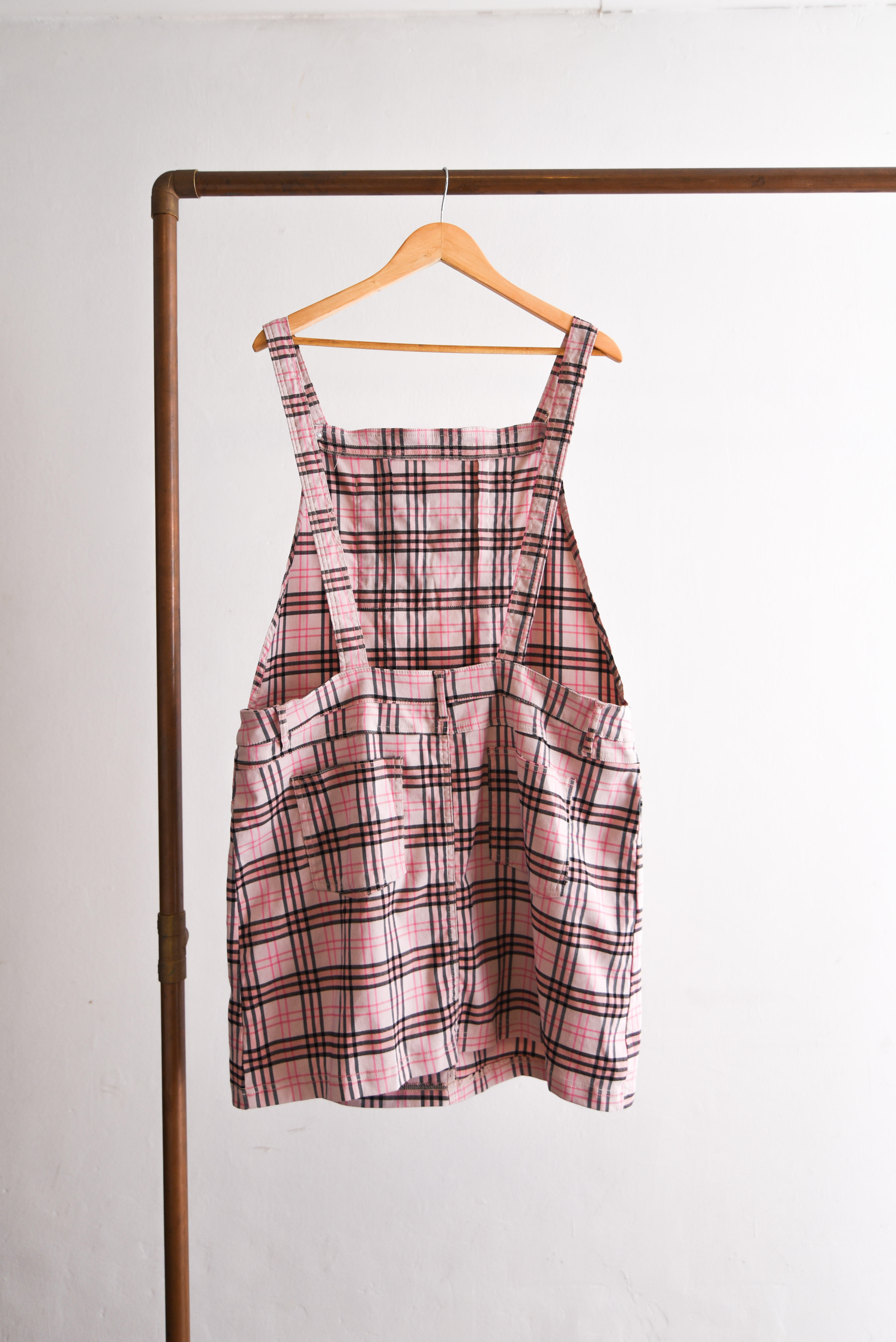 Jardinera rosa pastel tartán