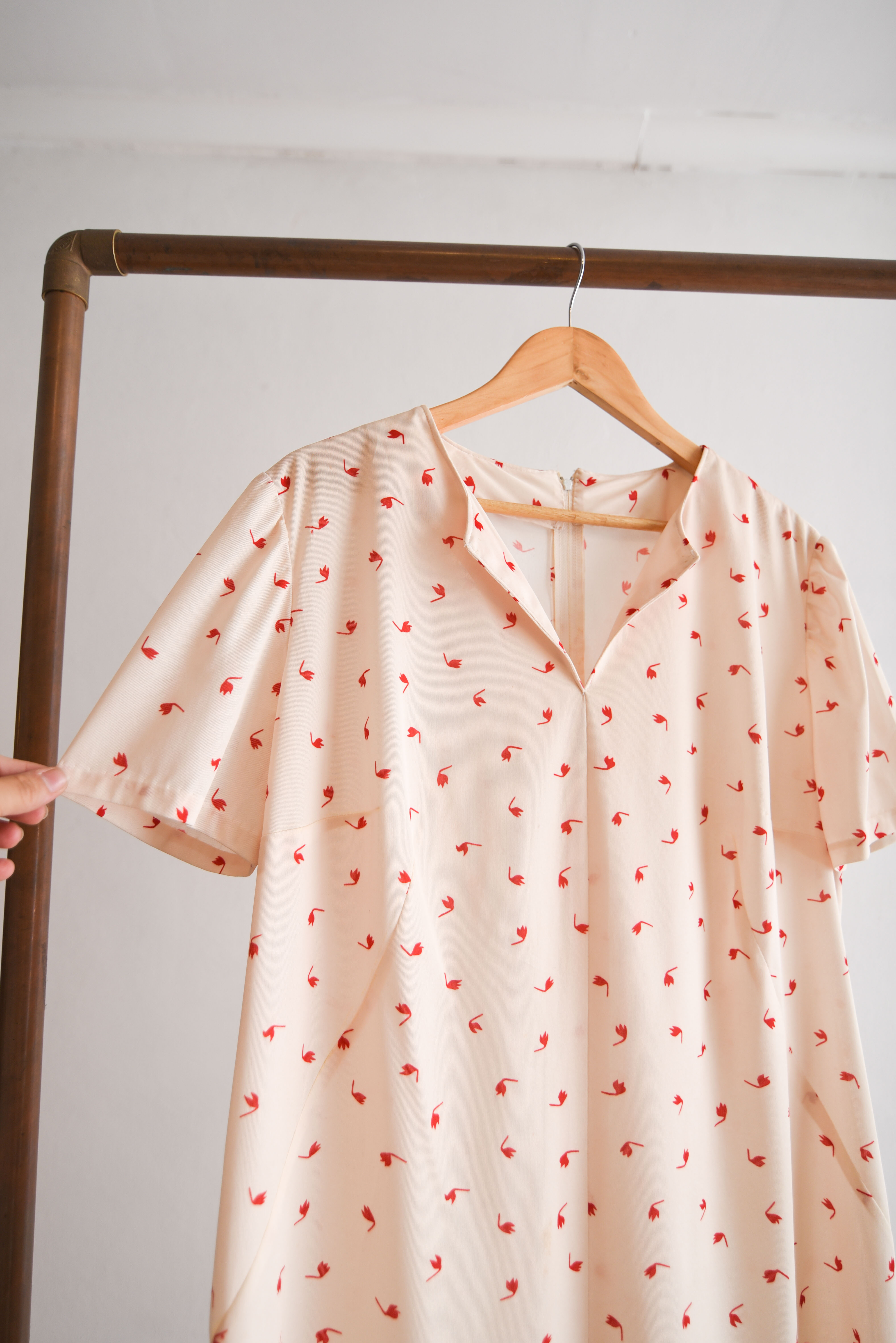 Vestido marfil 70s tulipanes