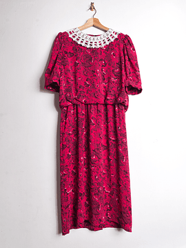 Vestido fucsia floral vintage 80s