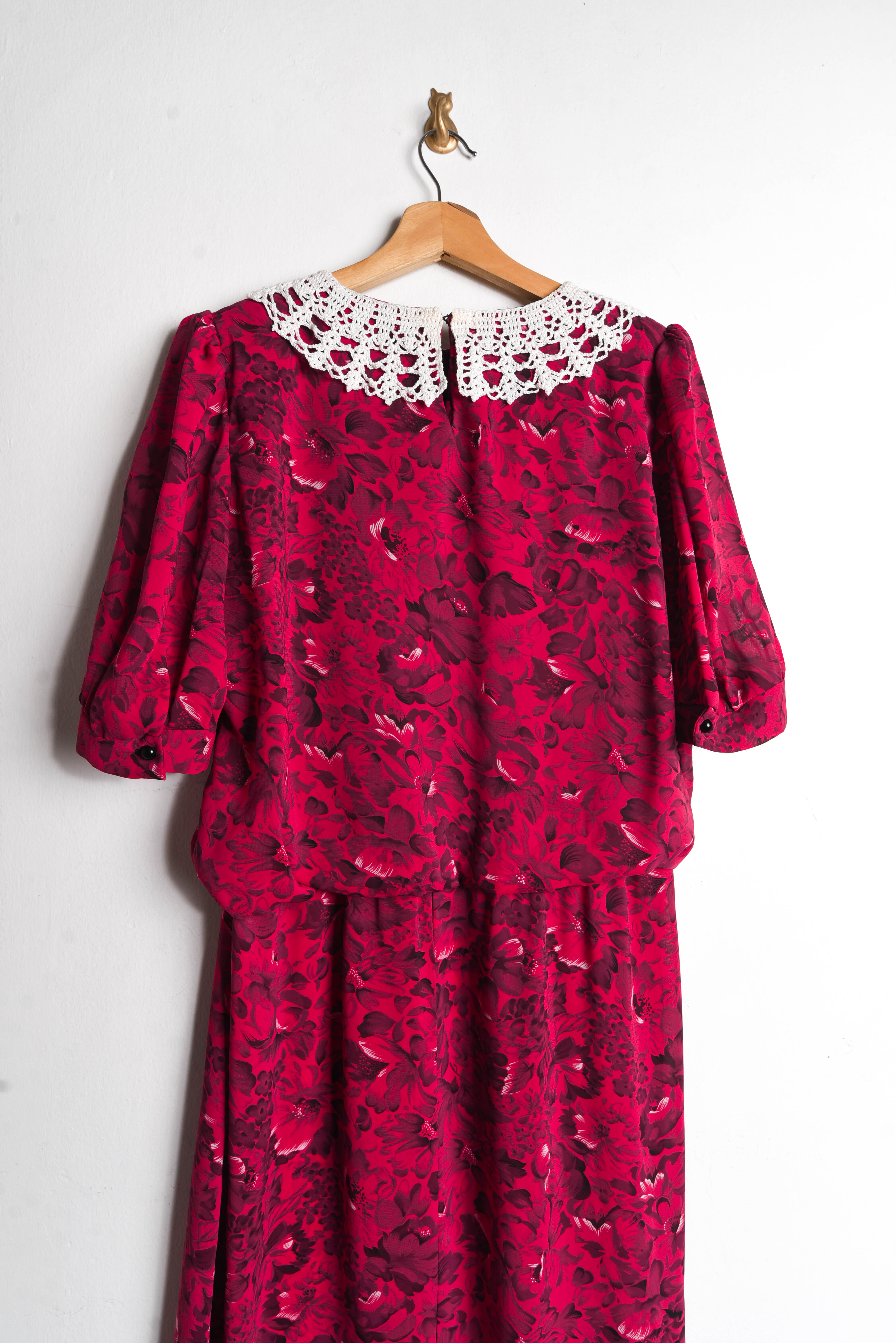 Vestido fucsia floral vintage 80s
