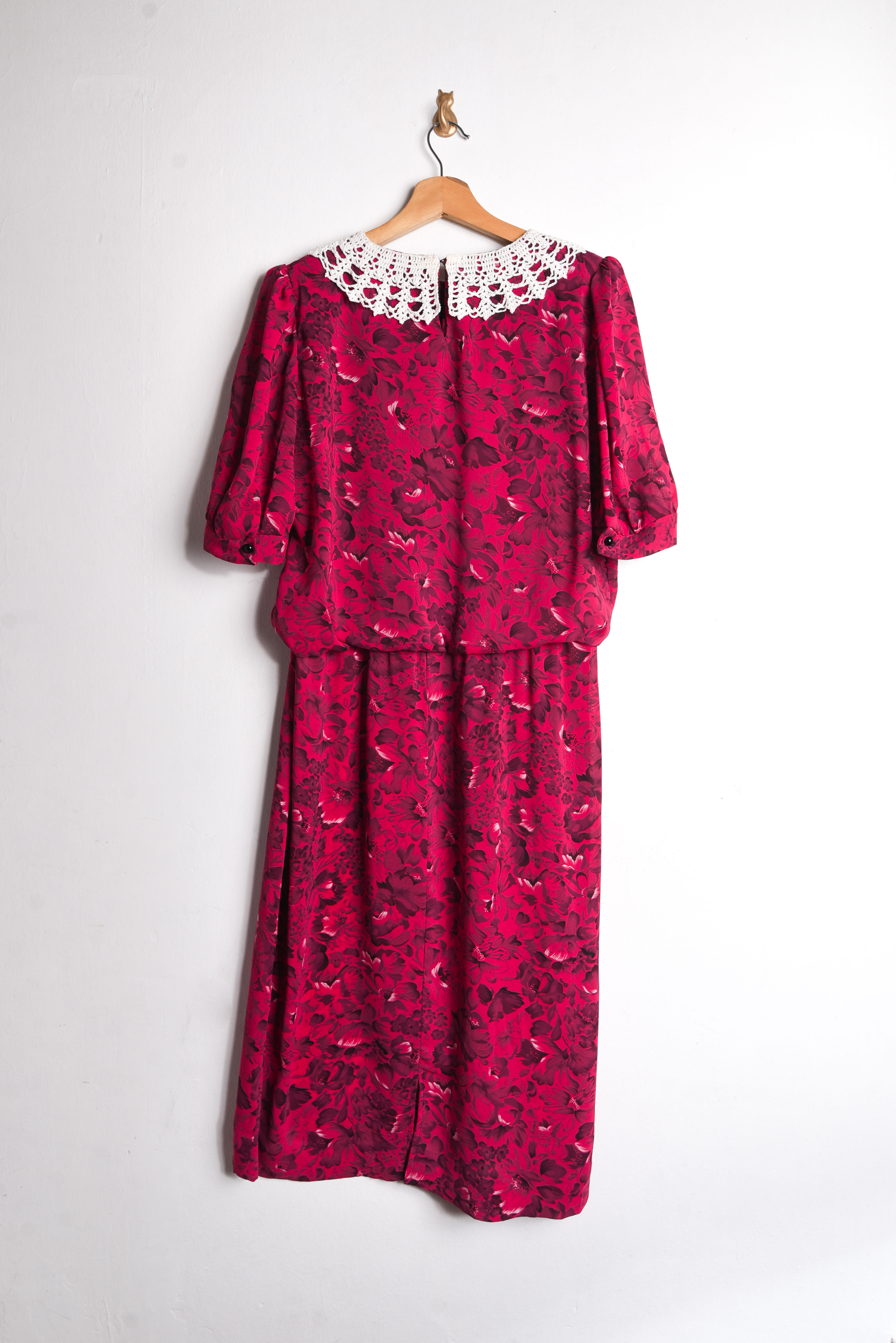 Vestido fucsia floral vintage 80s