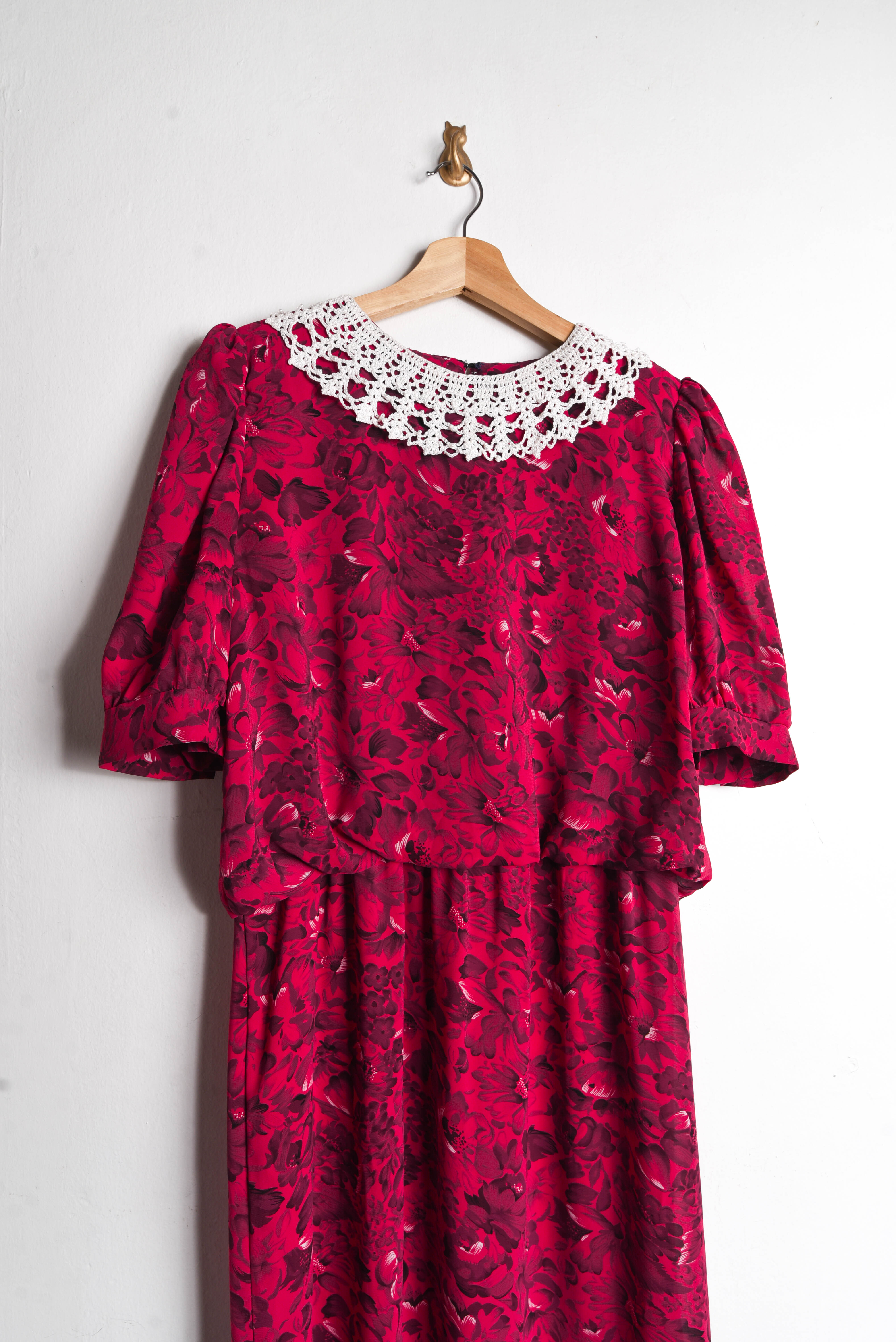 Vestido fucsia floral vintage 80s