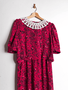 Vestido fucsia floral vintage 80s