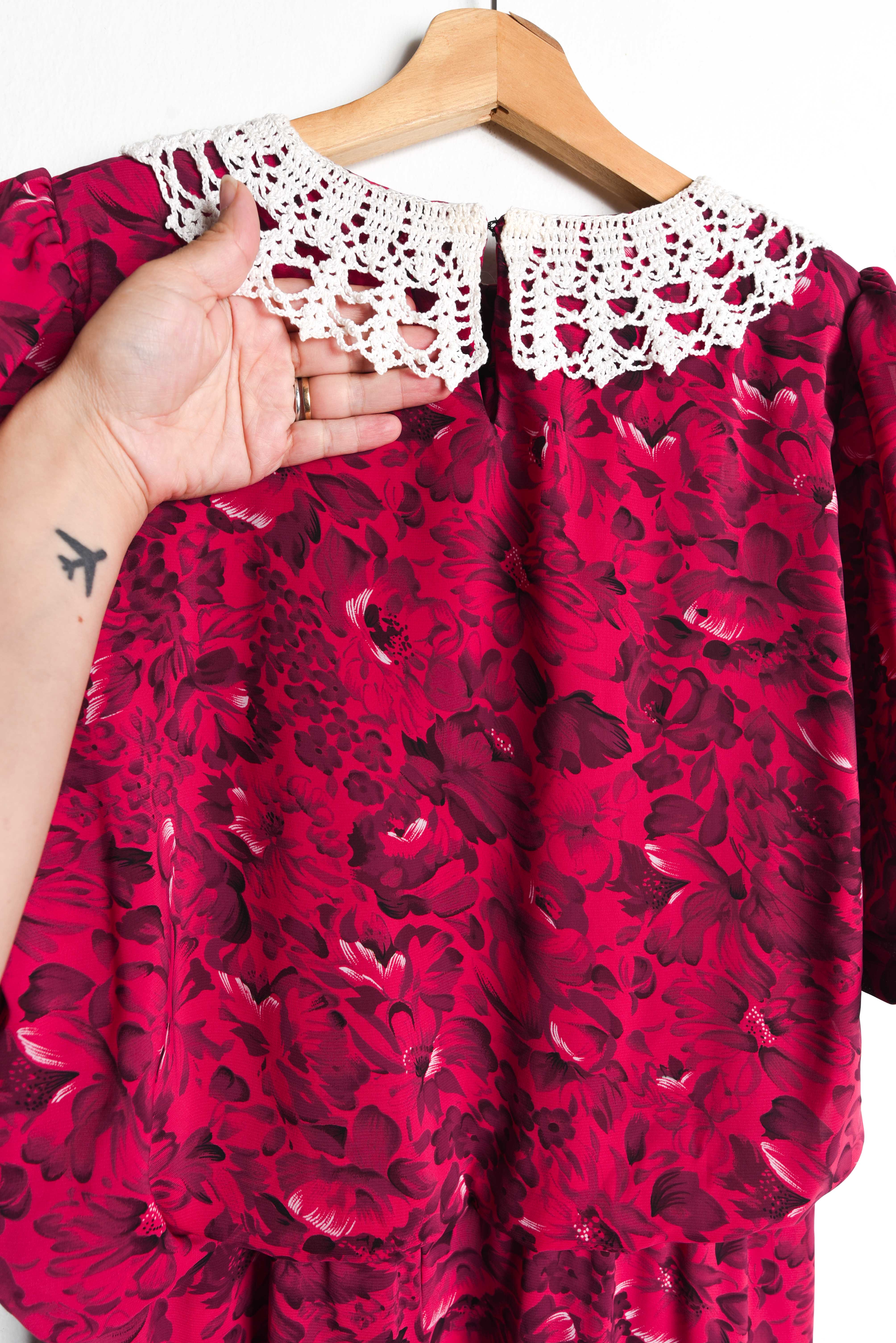 Vestido fucsia floral vintage 80s