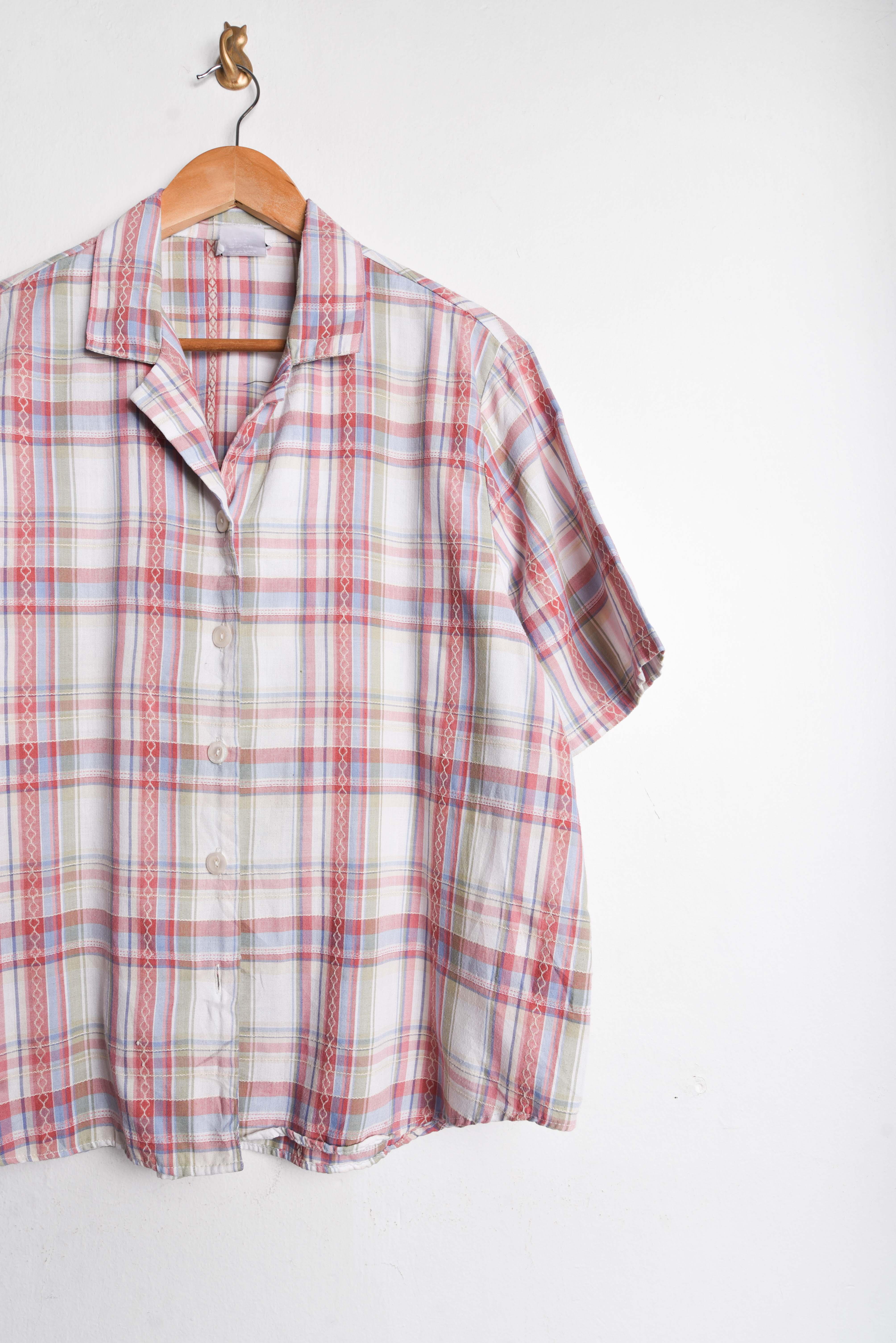 Camisa rosa pastel tartán vintage