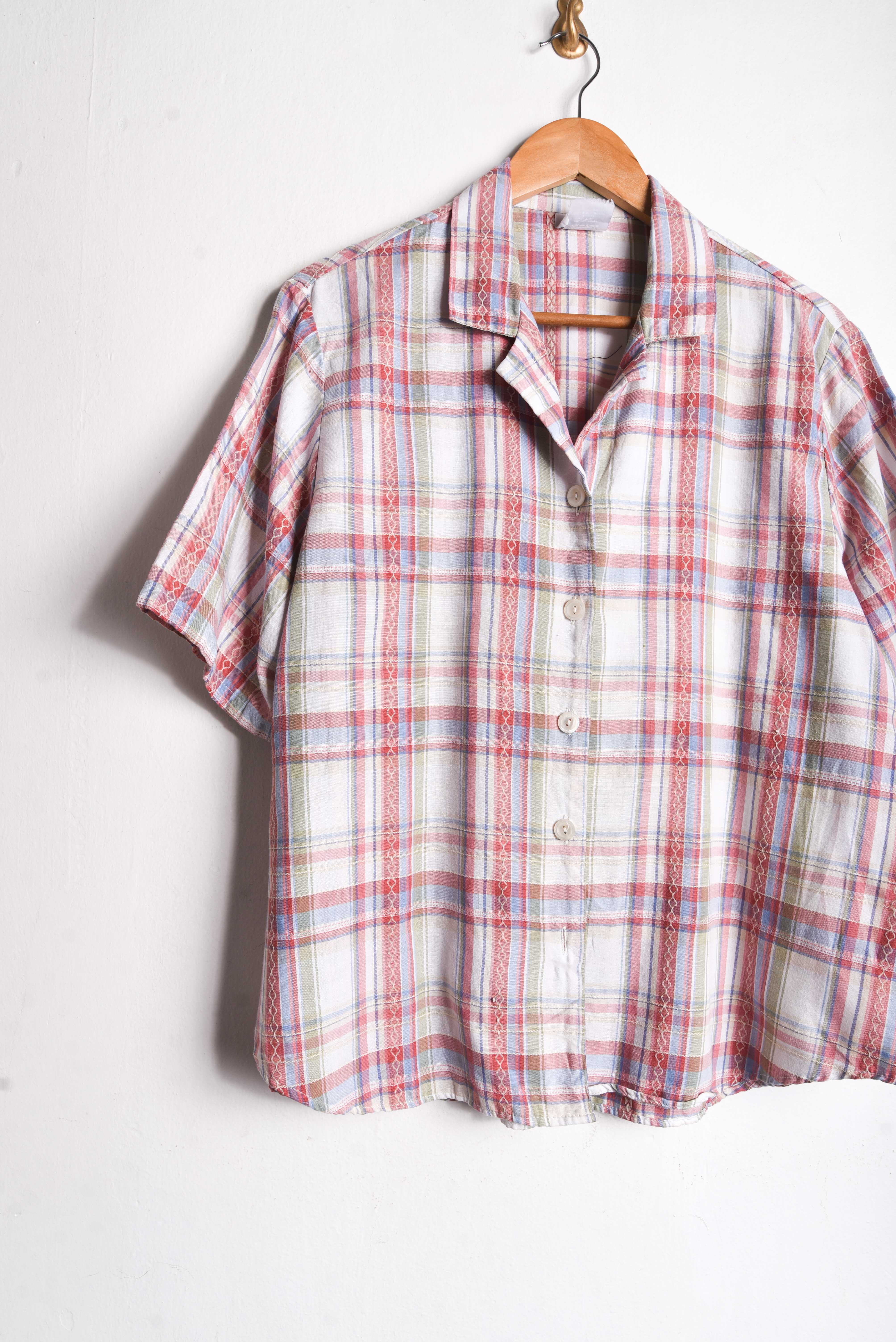 Camisa rosa pastel tartán vintage