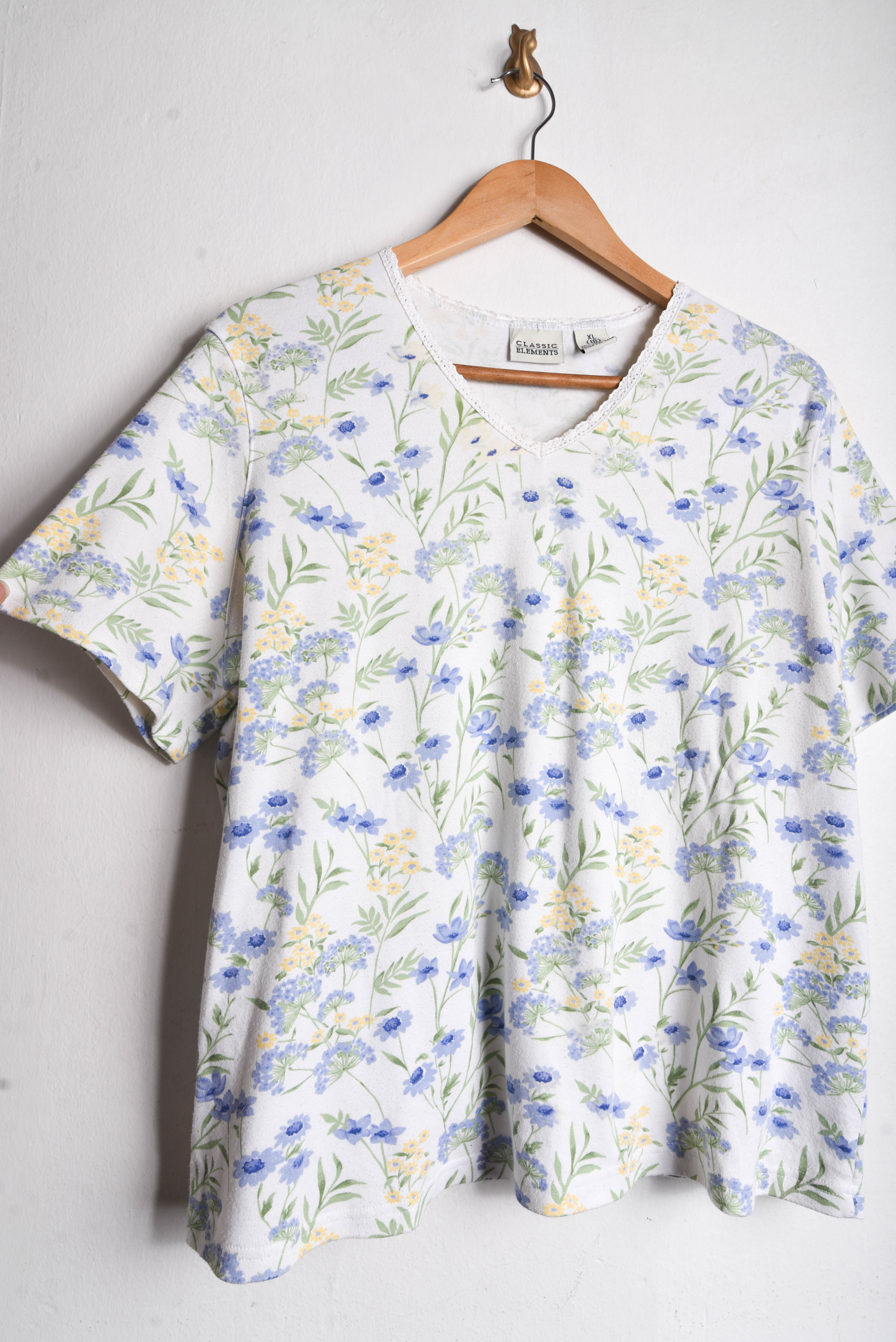 Polera vintage floral celeste