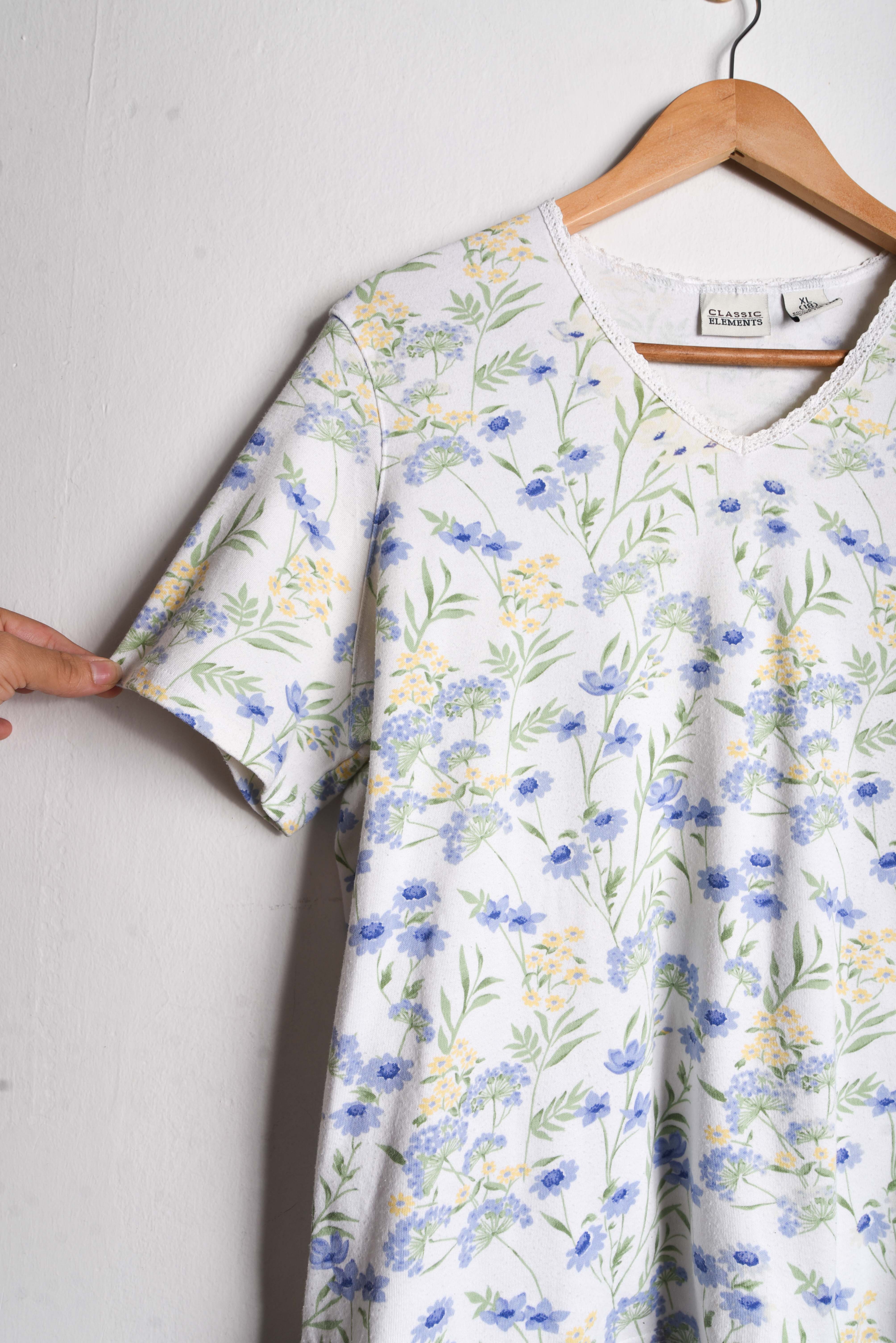 Polera vintage floral celeste
