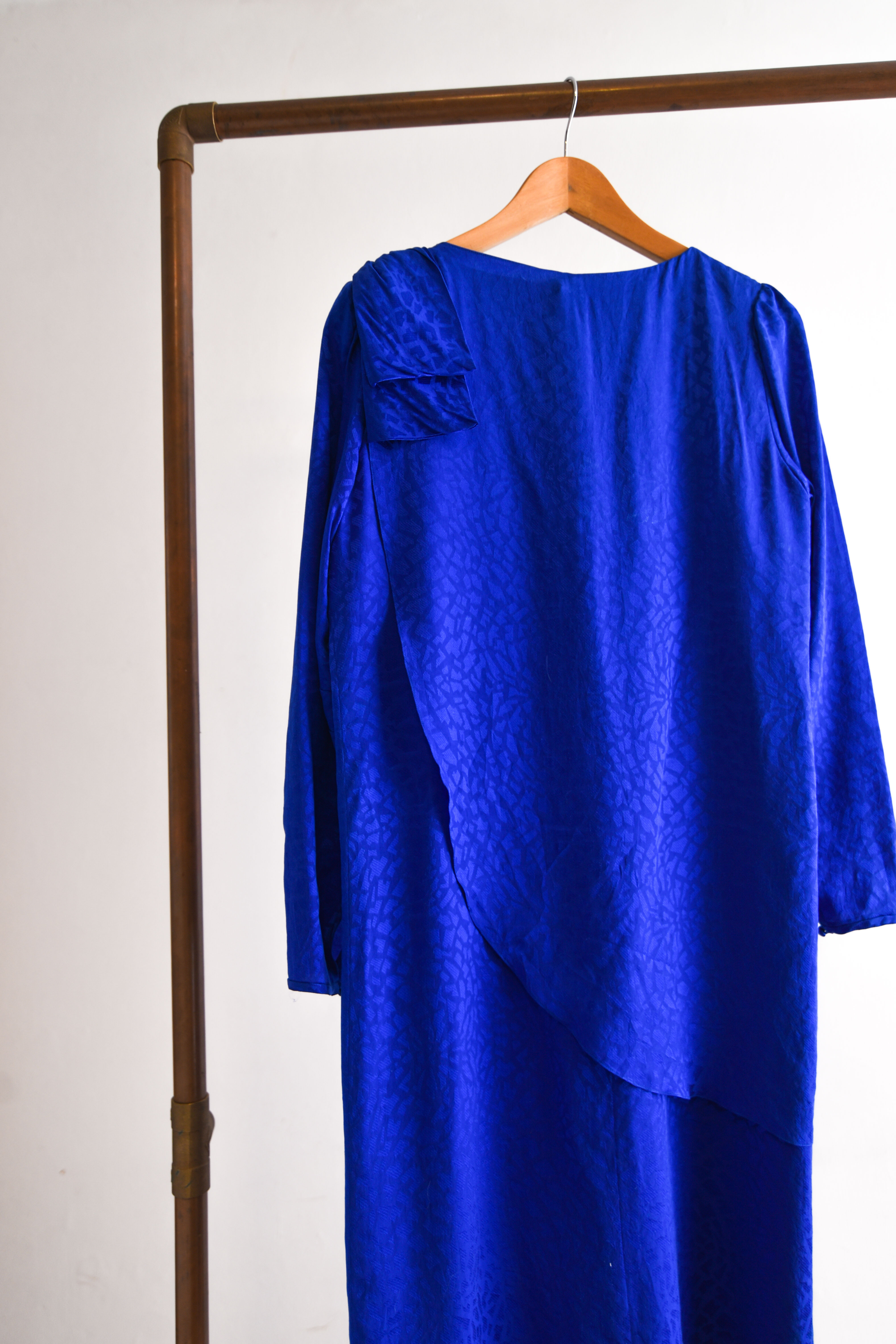 Vestido azul brocato silk vintage