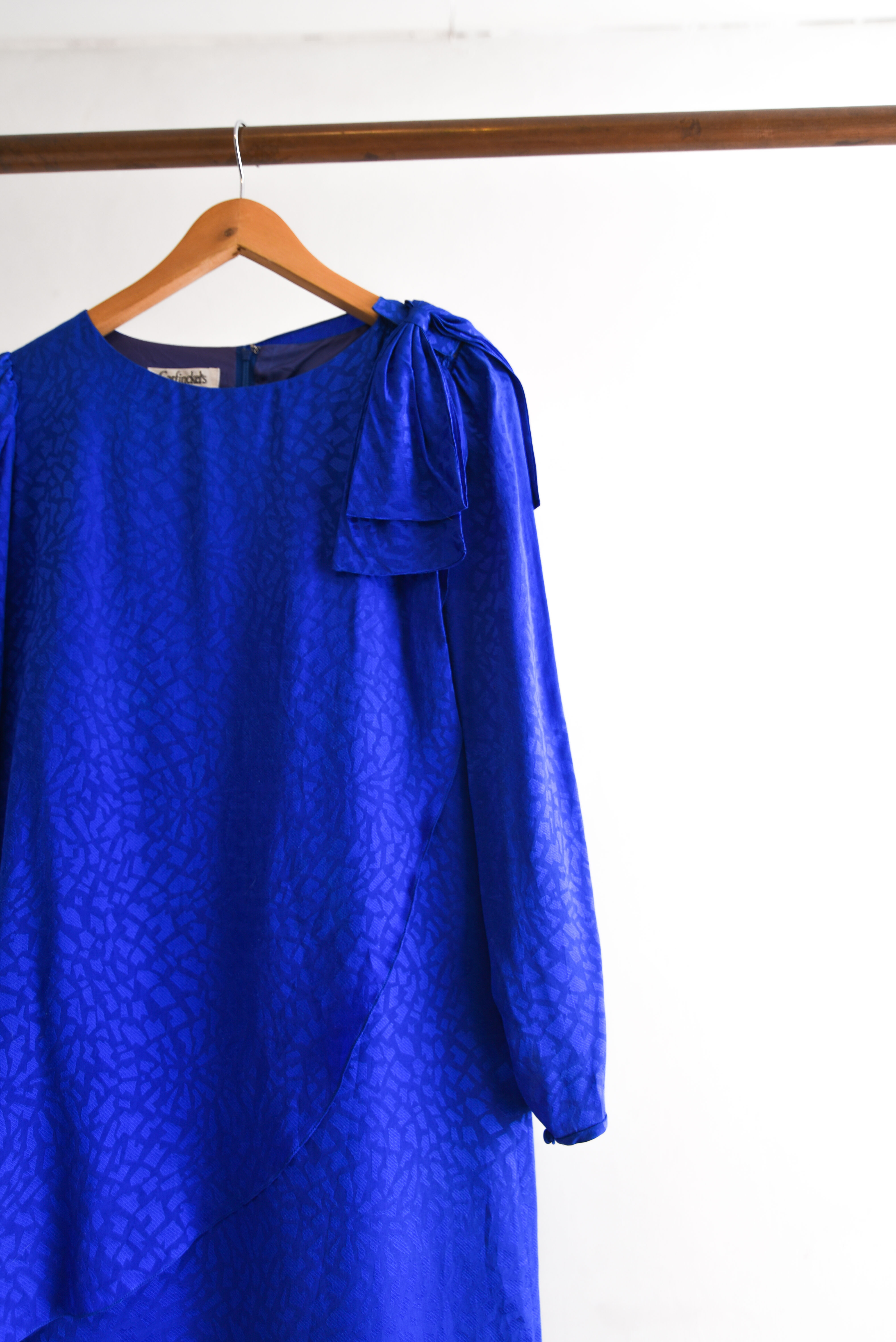 Vestido azul brocato silk vintage