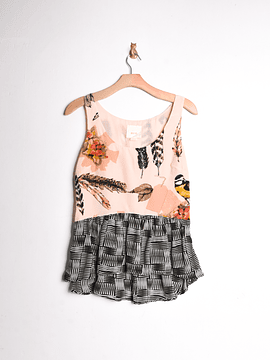 Blusa seda print plumas Anthropologie