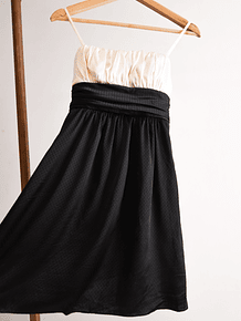 Vestido bicolor satinado lazo