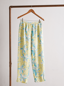 Pantalón verde y celeste seda