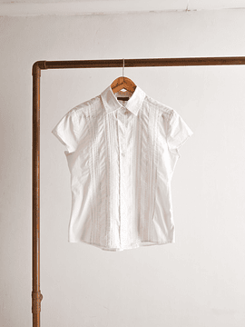 Blusa blanca blonda satín