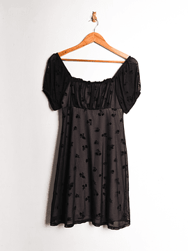 Vestido negro flores velvet 