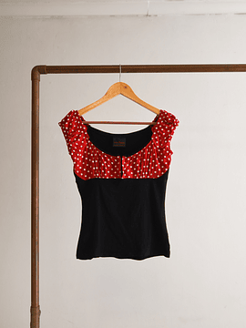 Top negro y rojo lunares