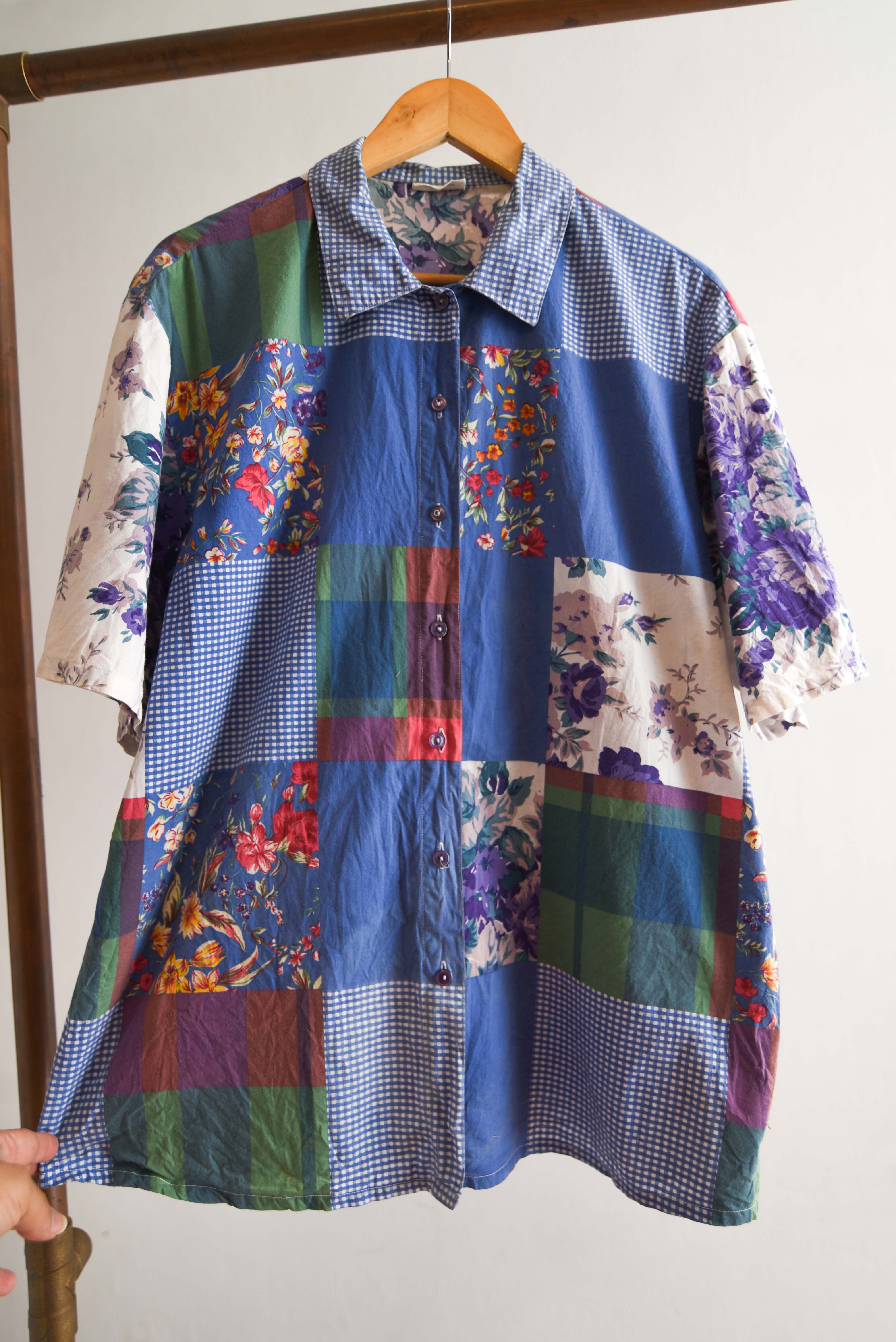 Camisa patchwork print 70s