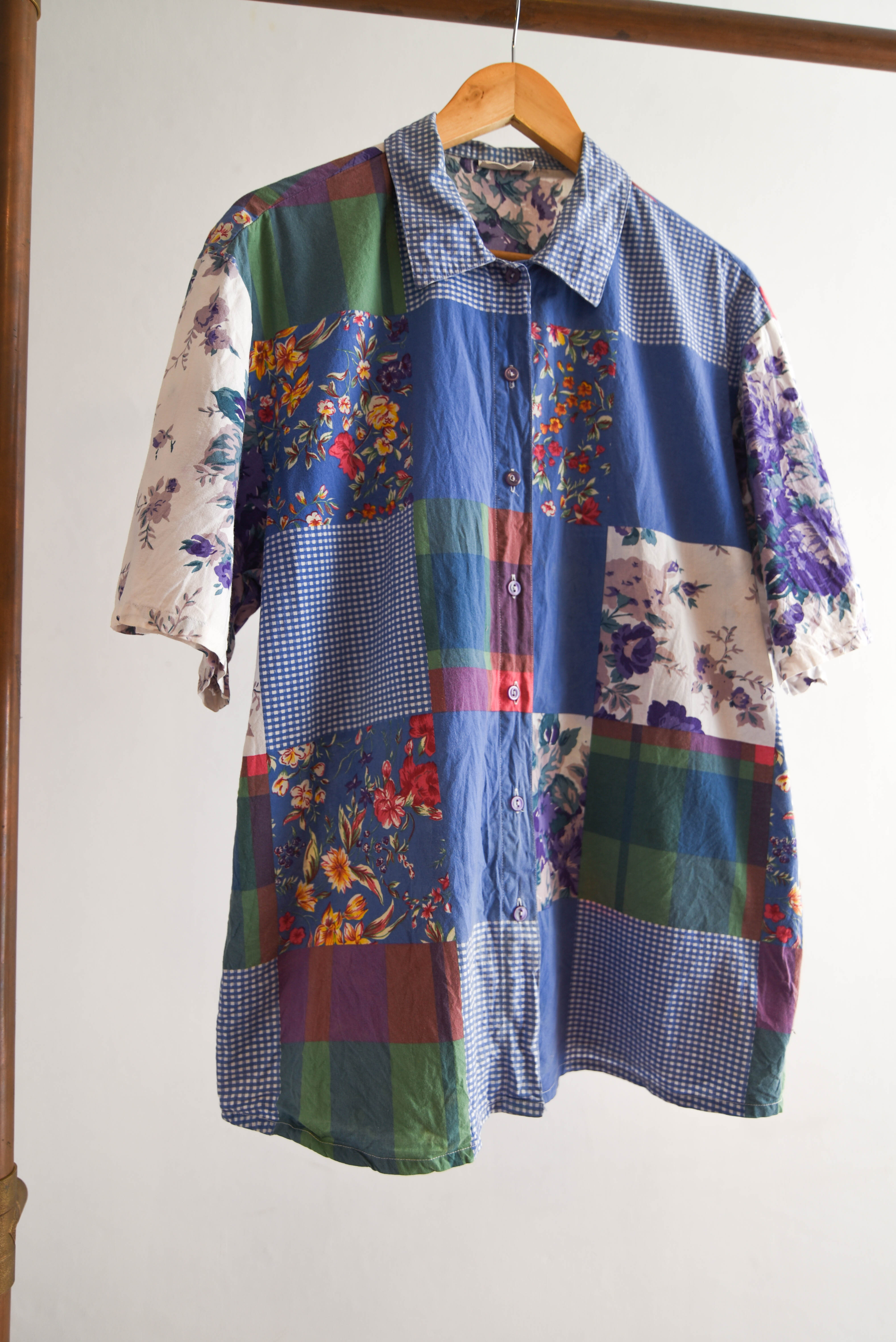 Camisa patchwork print 70s