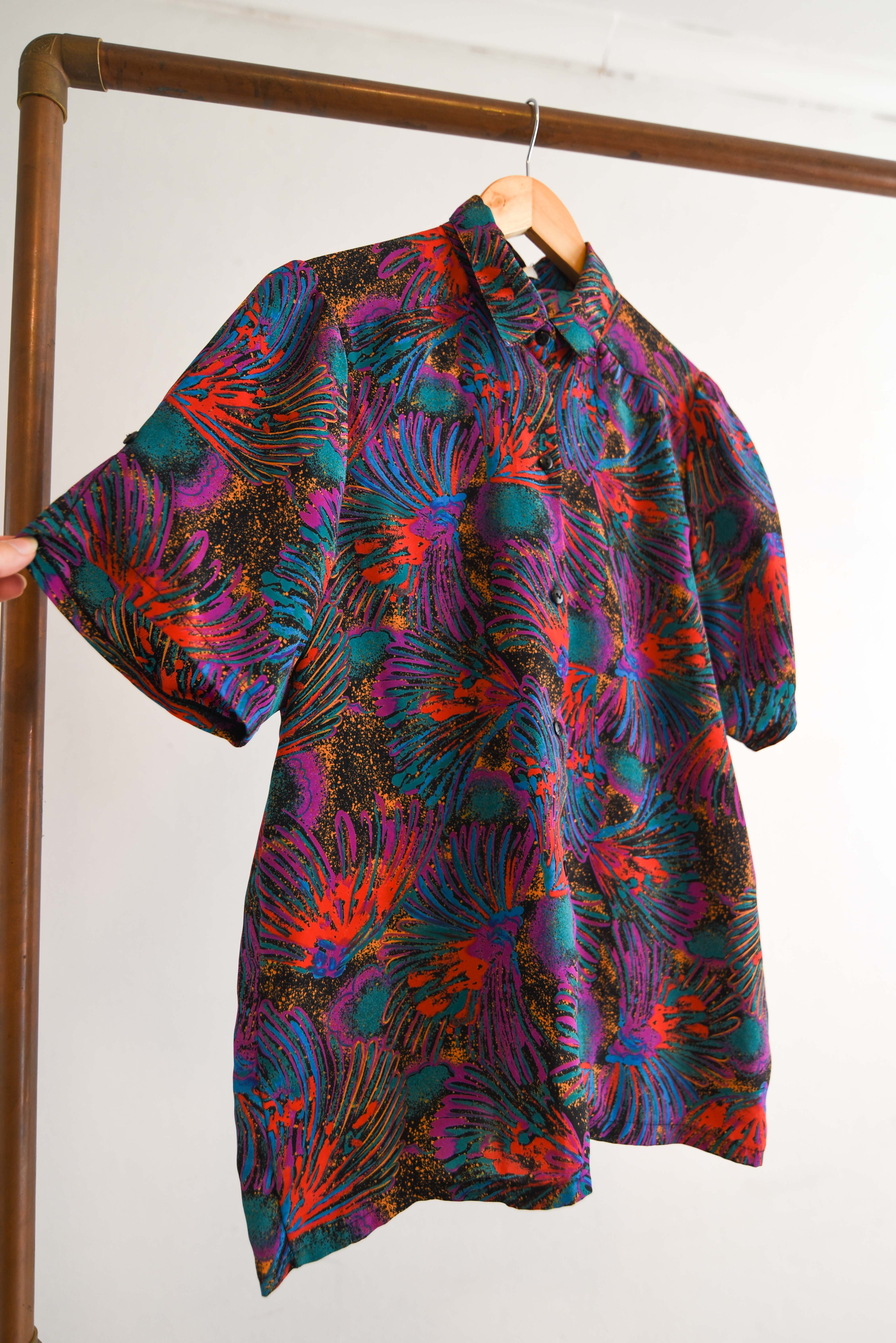 Blusa vintage 80s verde y morado