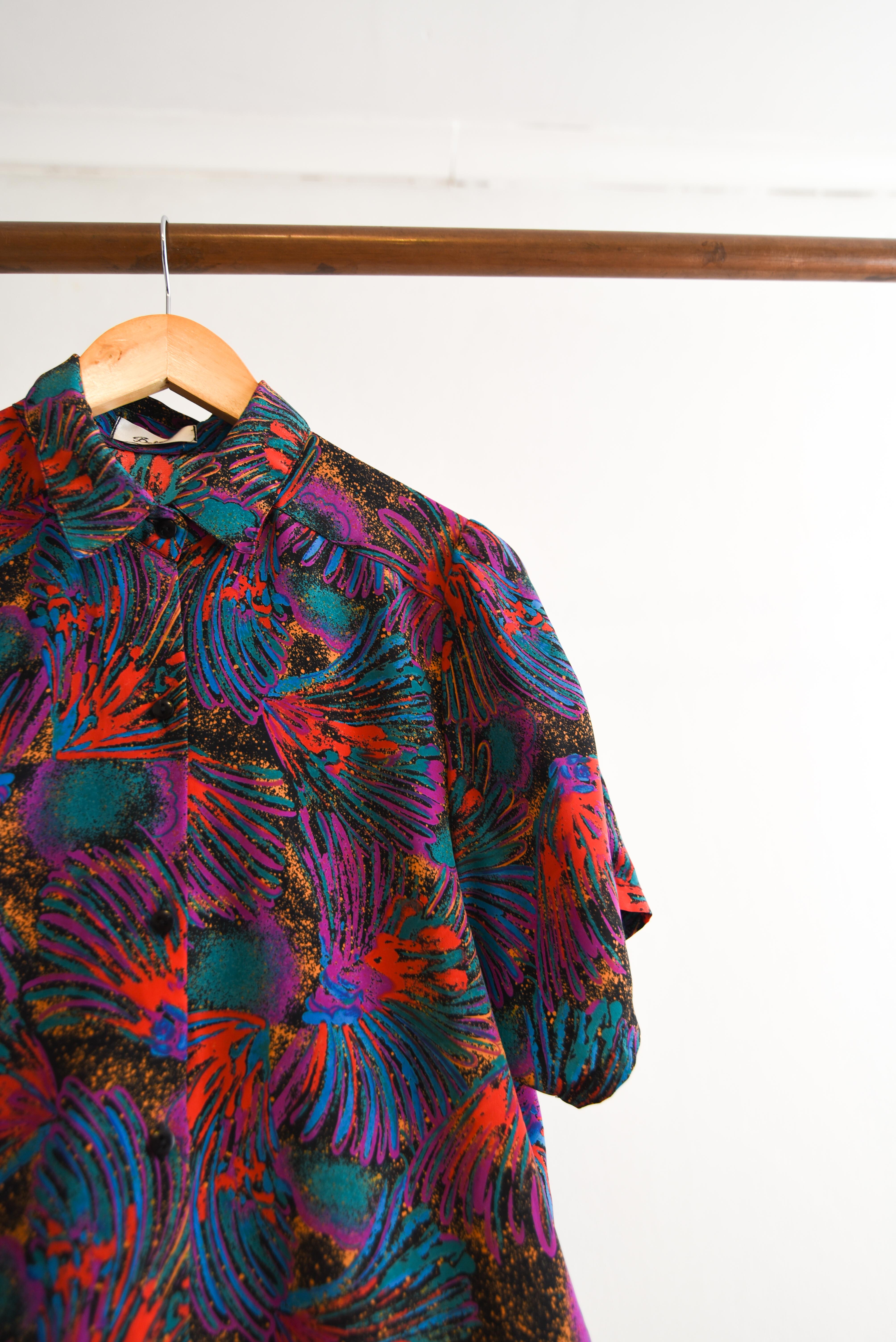 Blusa vintage 80s verde y morado