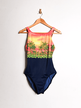 Traje de baño azul tropical vintage