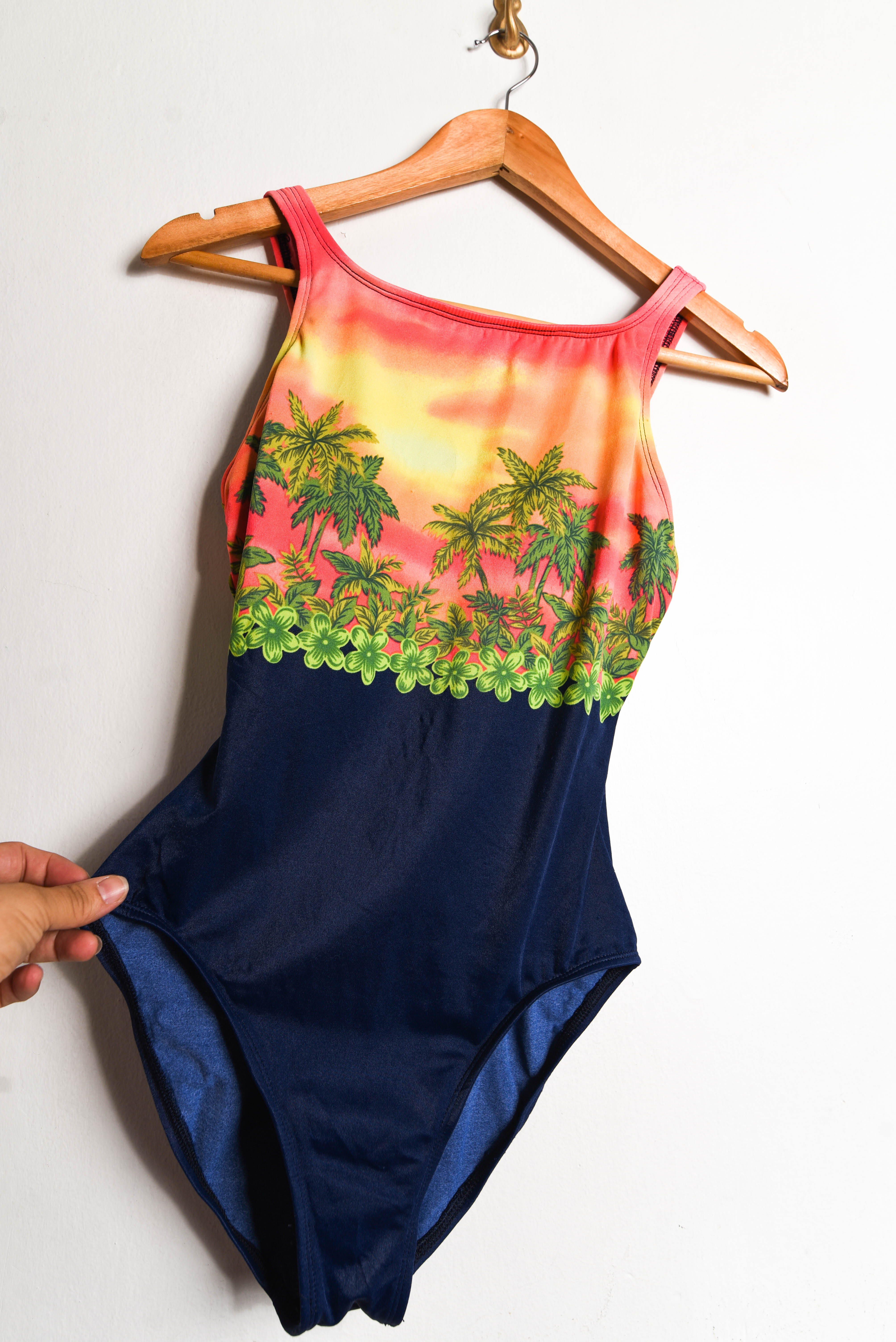 Traje de baño azul tropical vintage