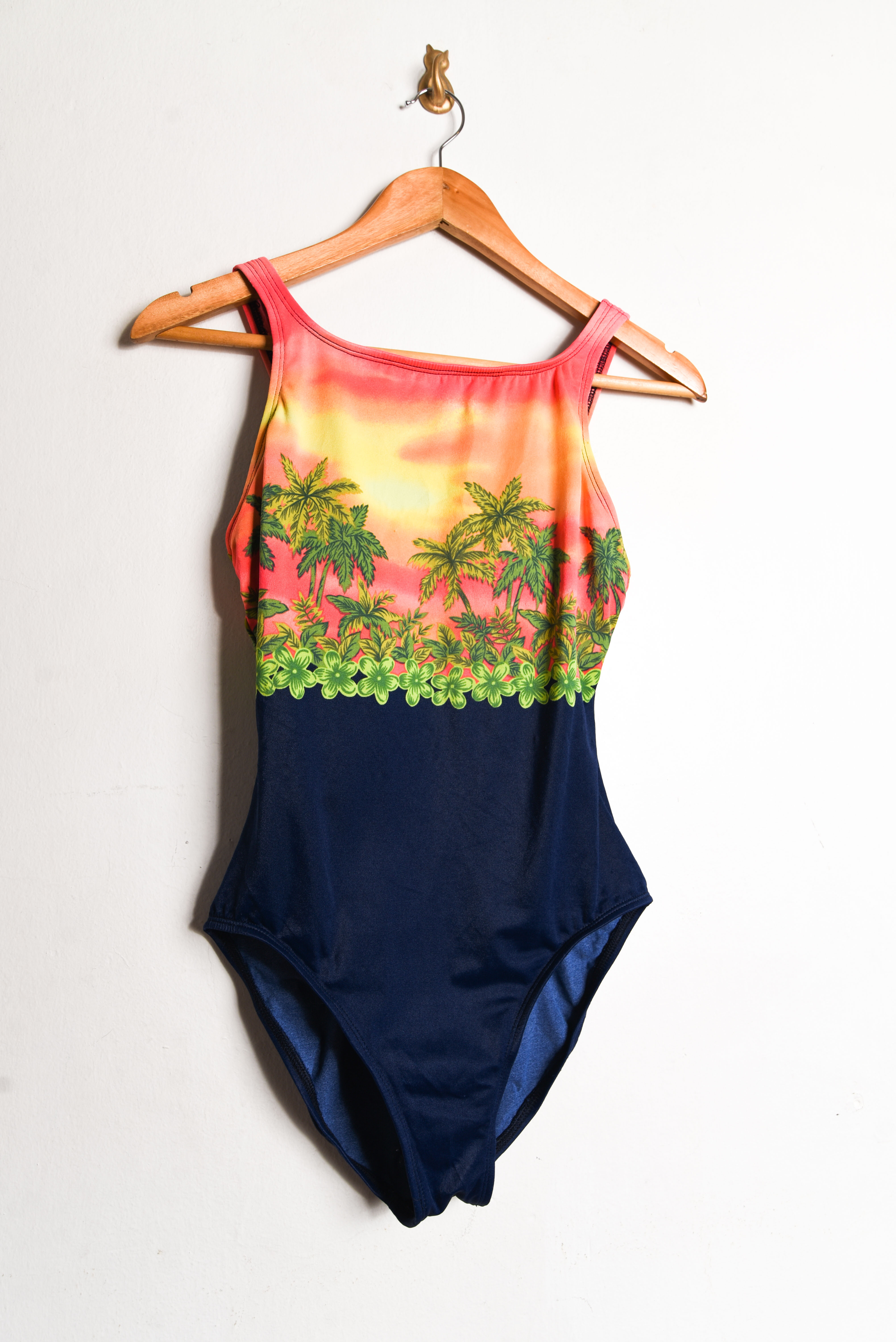 Traje de baño azul tropical vintage